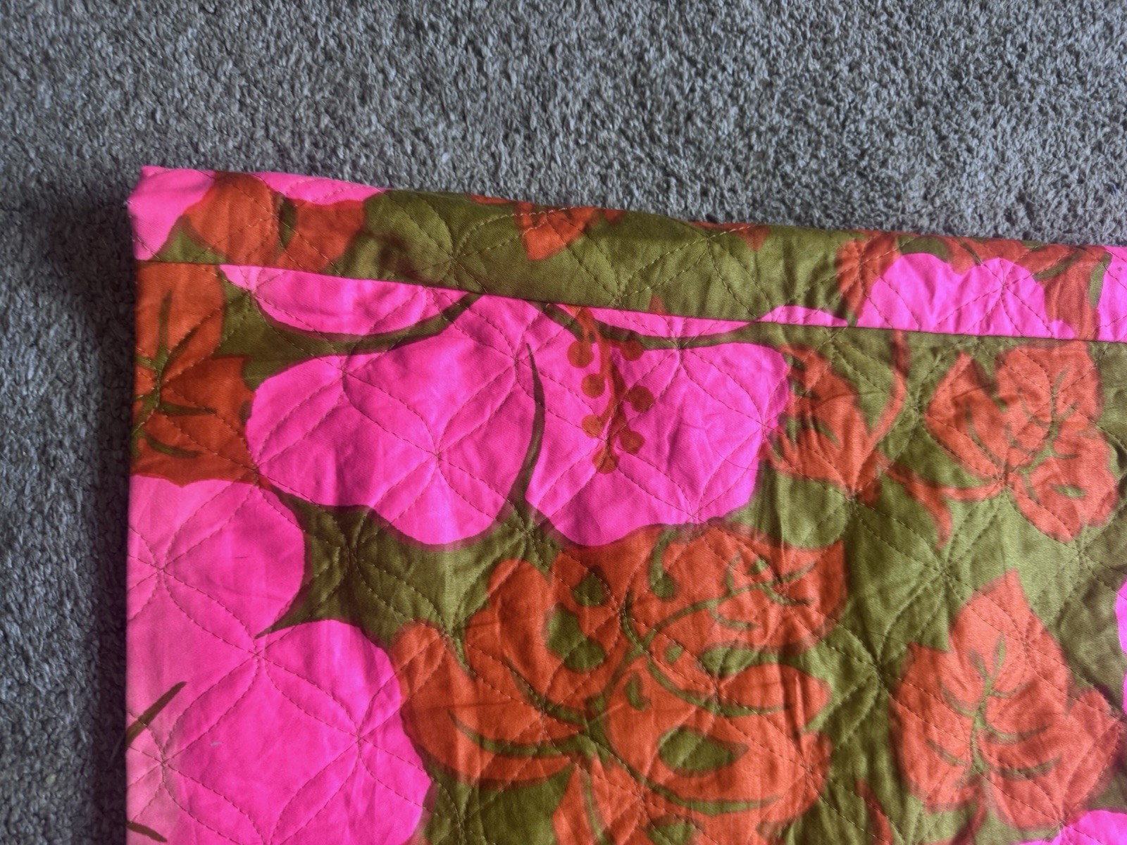 Vtg 60s 70s Phil Rose of California Quilted Maxi Skirt Pink Hibiscus Tiki Retro