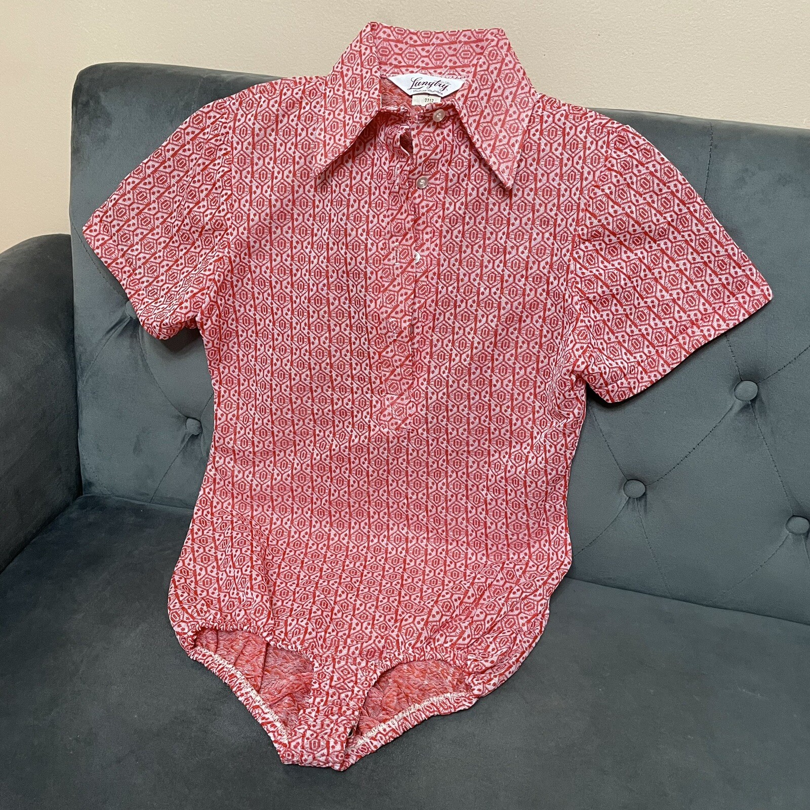 Langtry Ltd Vintage 70’s 60’s Womens Sz S Small Bodysuit Shirt Blouse Jacquard