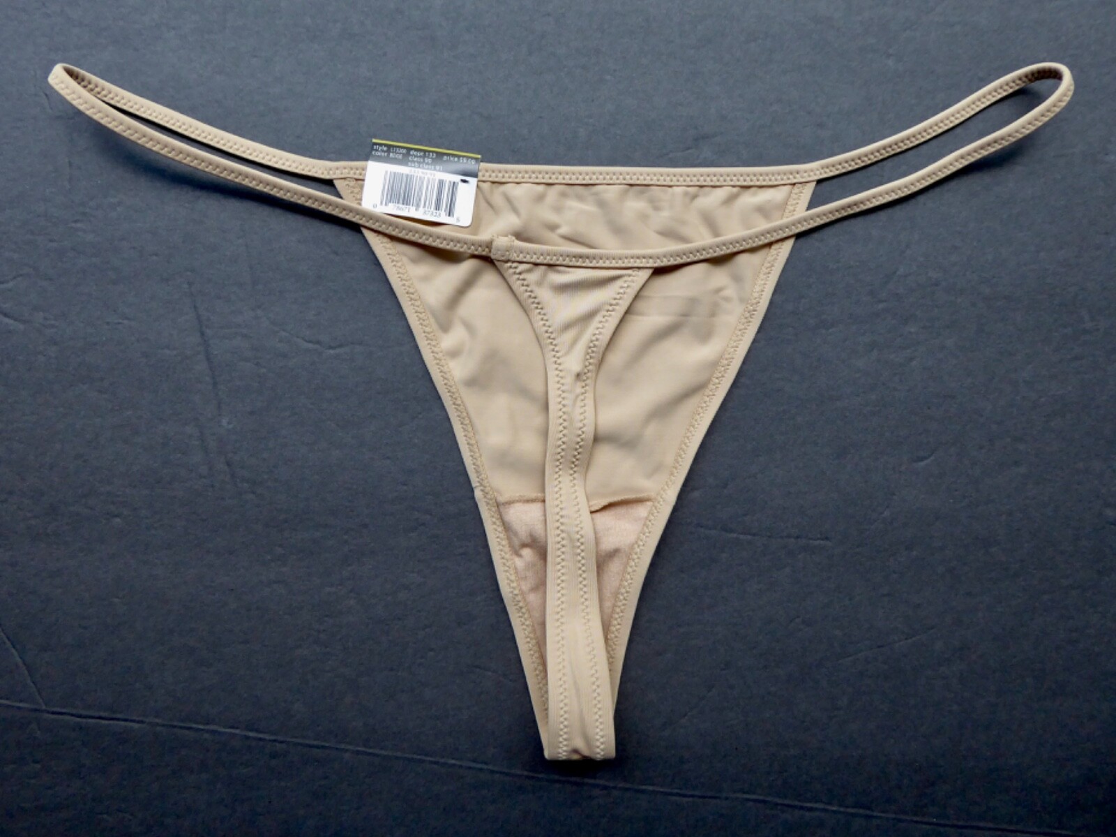 Daisy Fuentes Satiny String Thong Panties Silky Smooth Rhinestone Beige XL NWT