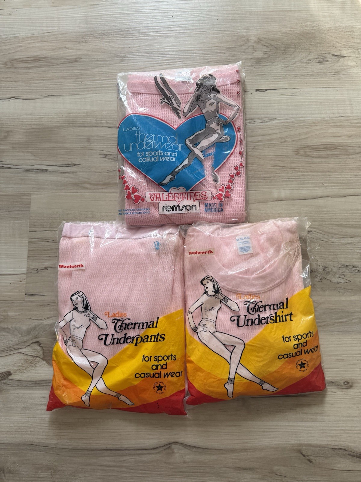 Vintage Valentines Remson Union Ladies Pink Thermal Underwear LOT of 3 NOS XL