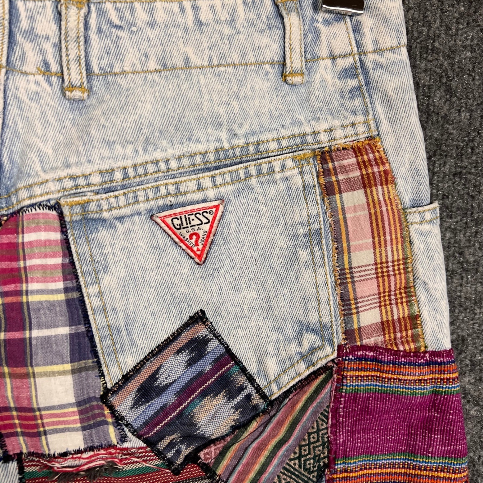 VINTAGE RARE Georges Marciano Guess Denim Shorts 31 Patchwork Acid Wash Cutoff