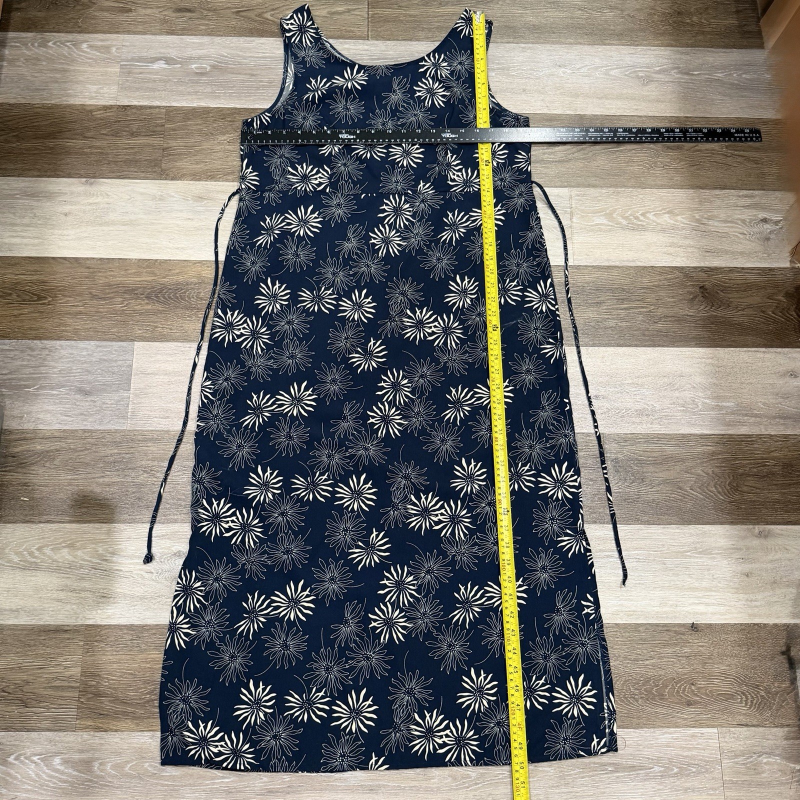 Vtg R&K Originals Maxi Dress Sz 12 Blue Floral Sleeveless Waist Tie EUC!
