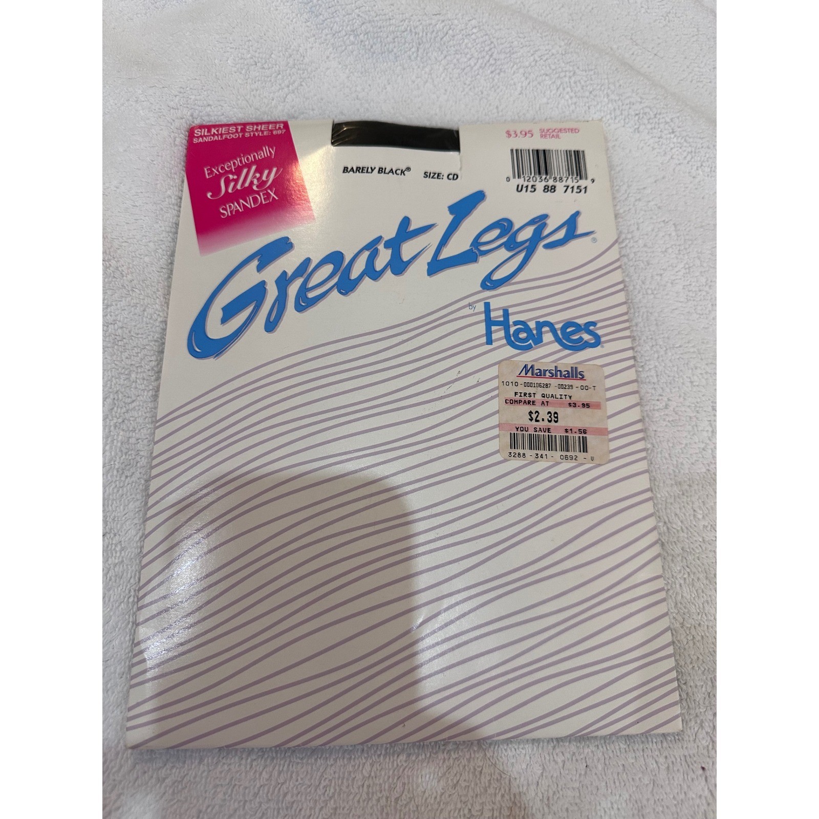 Hanes Great Legs Pantyhose Barely Black Silkiest Sheer Sandalfoot Size CD