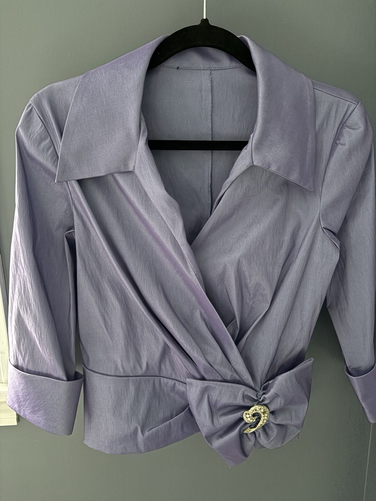 Vintage Formal Purple Metallic Blouse with Rhinestone Embellishment Women’s M