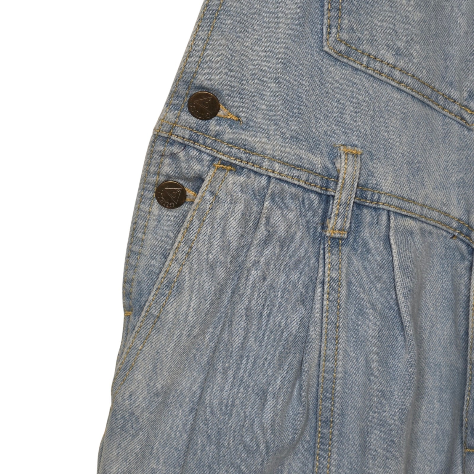 Vintage Guess By Marciano Womens 1980s Light Wash Pleated Denim Jean Overalls 1