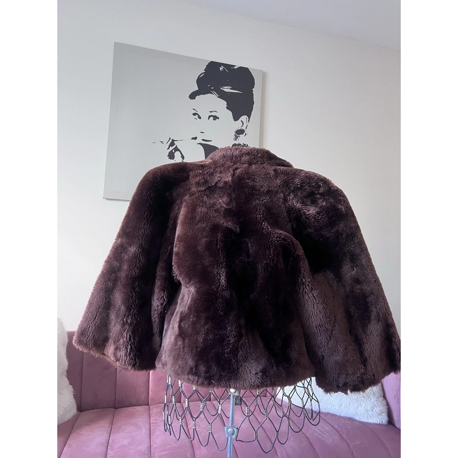 Vintage Chocolate Brown Faux Fur Cropped Jacket Bolero Open Front 1950s Style