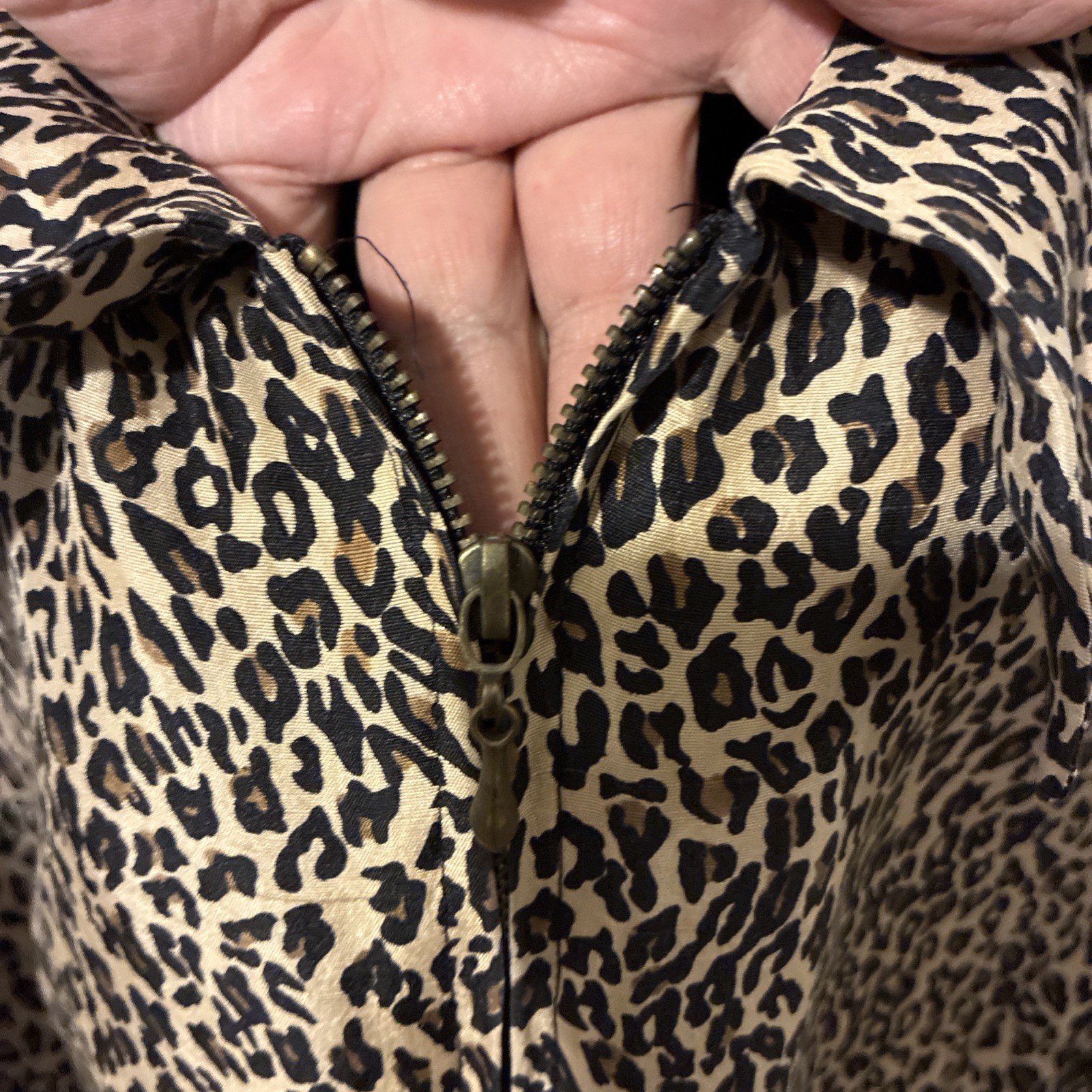 Silkland Zippered Gold Black Animal Print Lined Jacket 100% Pure Silk Size 16