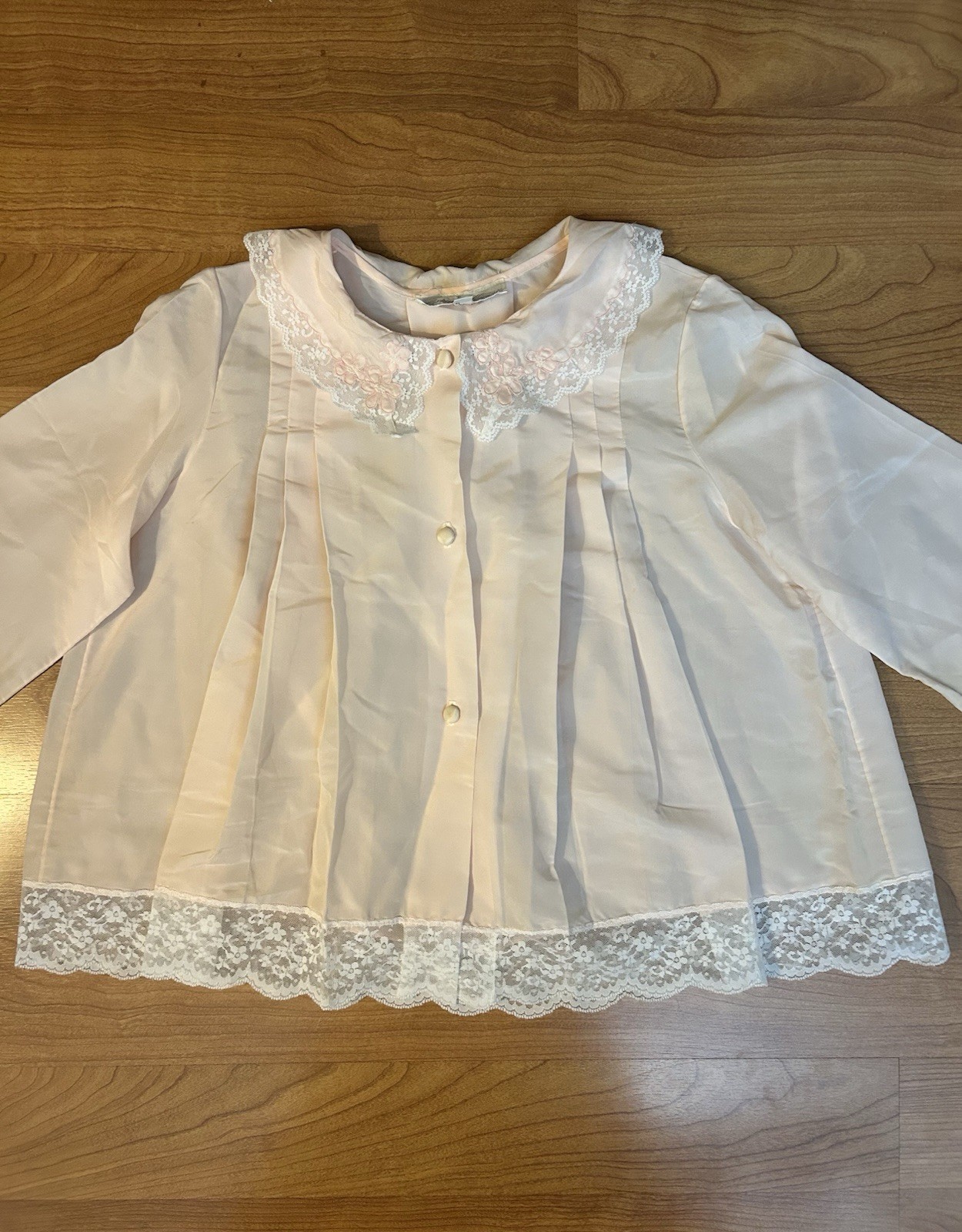 1960s Pink Lace Bed Shirt Corhan Noumair Hand Embroidered Babydoll Style Small