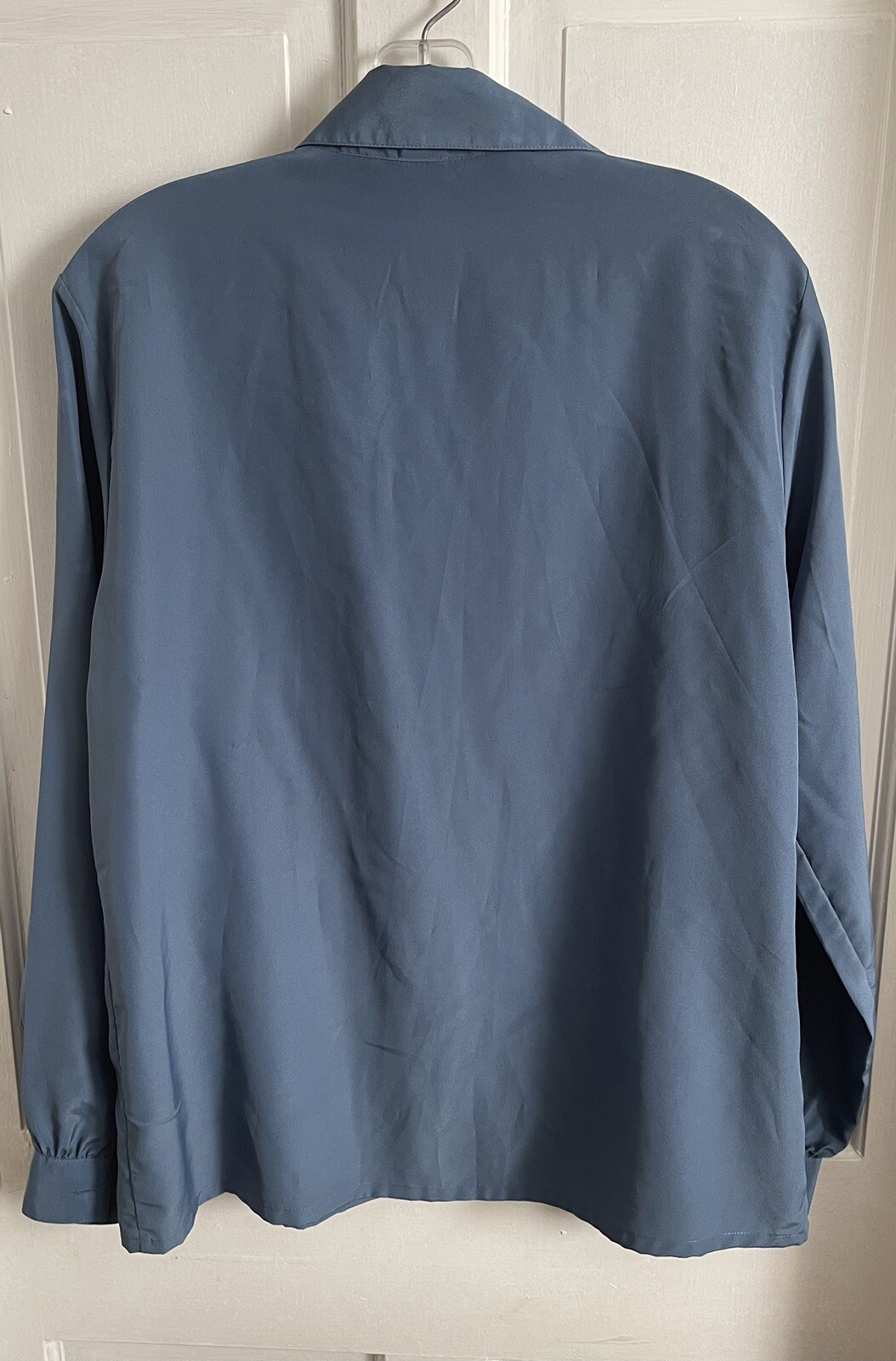 Laura Scott Vintage Steel Blue Polyester L/S Collared Pleated Blouse Size 12