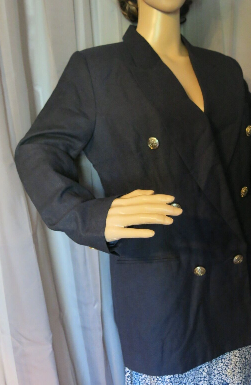 Vintage Stephanie Andrews Blazer Size 10P Navy Double Breasted Women Rayon