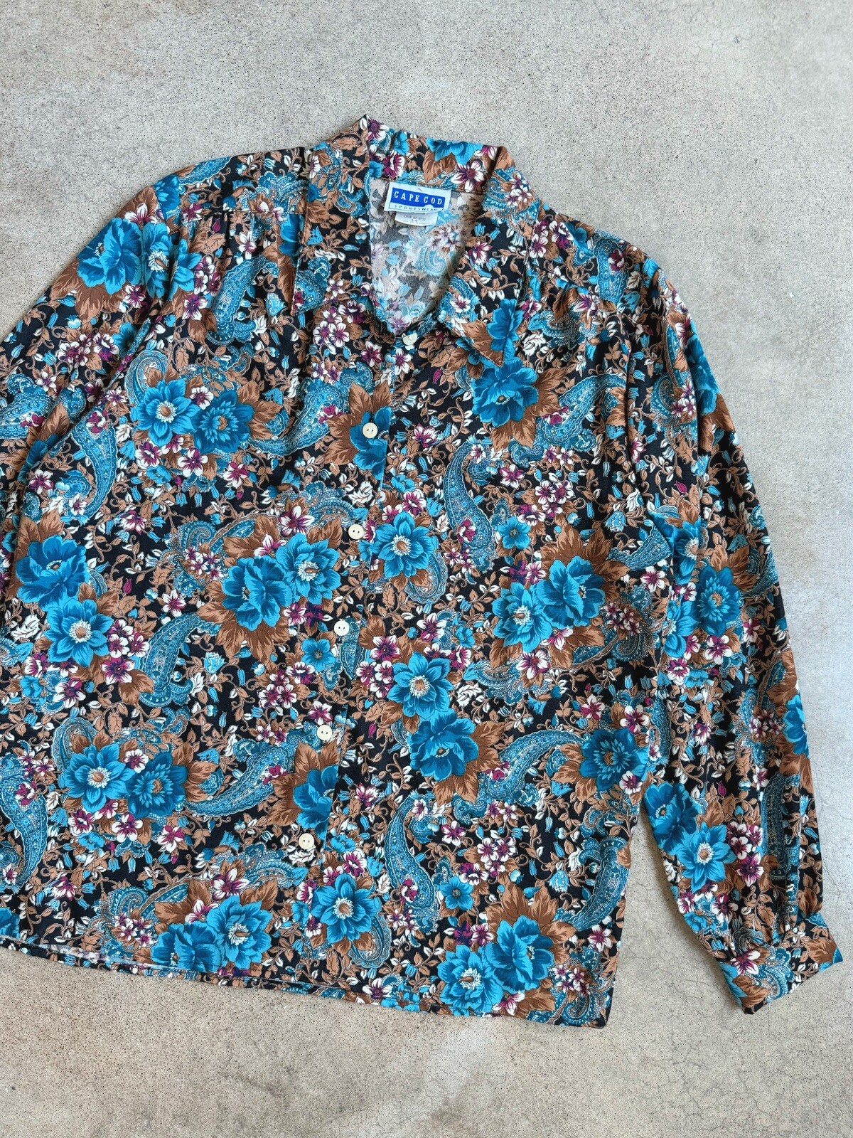 Vintage 80s/90s Cape Cod Sportswear Paisley Floral Button Up Blouse Size L