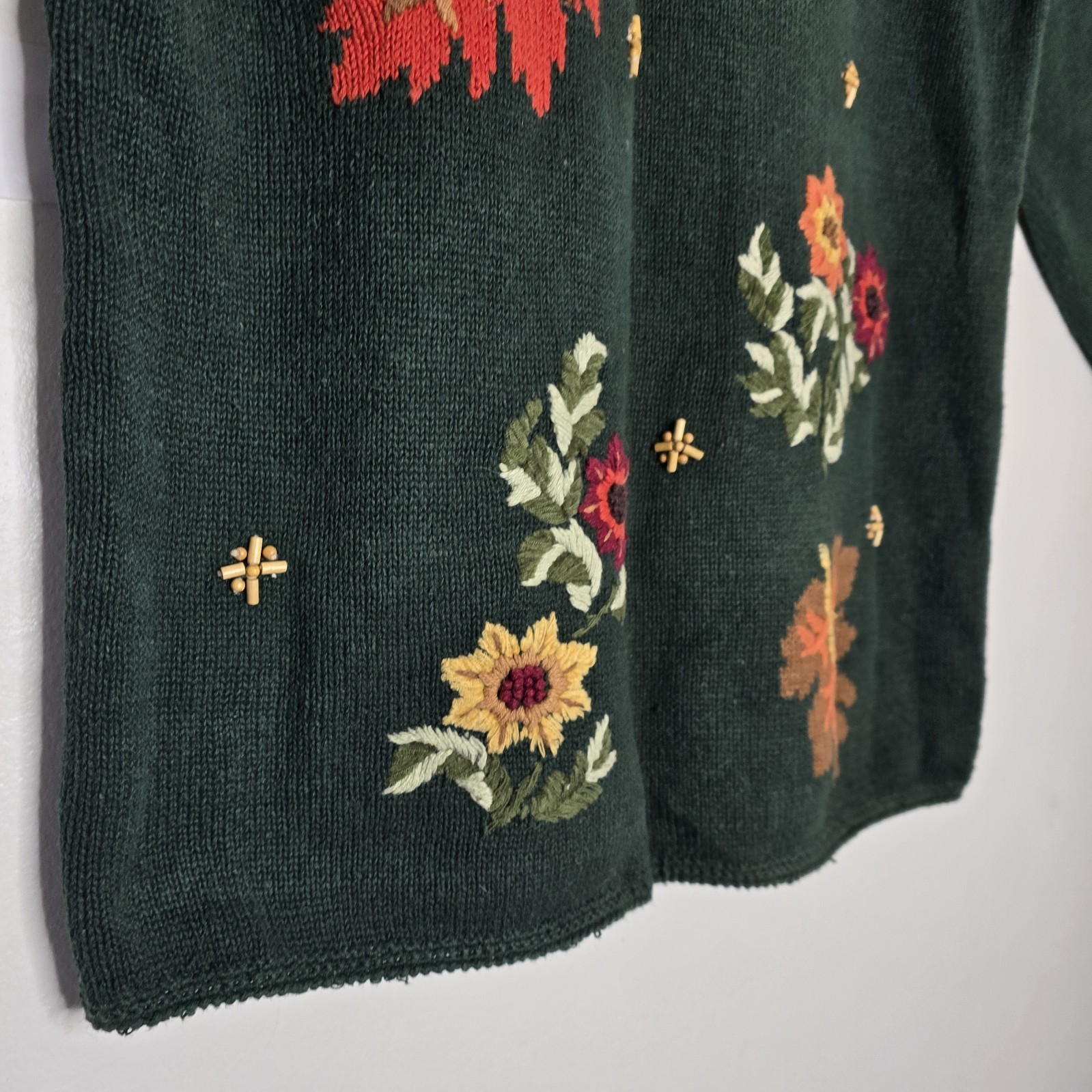 Fashion Bug 55% Ramie M Chunky Sweater Embroidery Beads Forest Fairy Earthy Boho