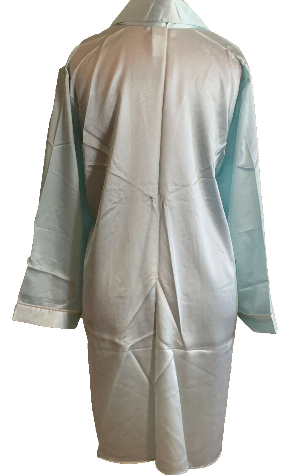 Vtg Eve Stillman Silky Soft Satin Button Front Long Sleeve Sleep Shirt Blue M