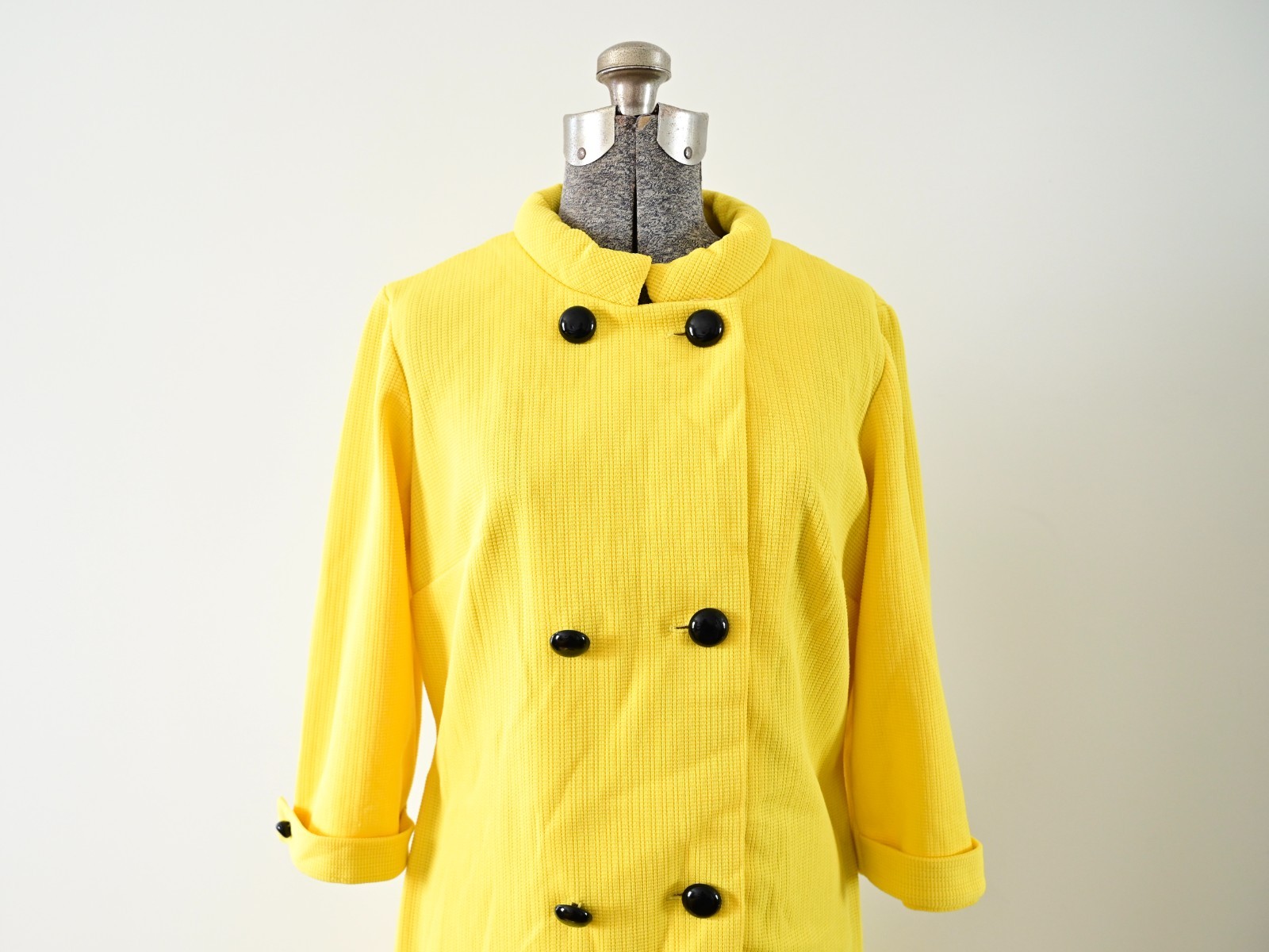 1960s Jerrie Lurie Bright Yellow 3/4 Sleeve Shift Dress Mod Coat Dress
