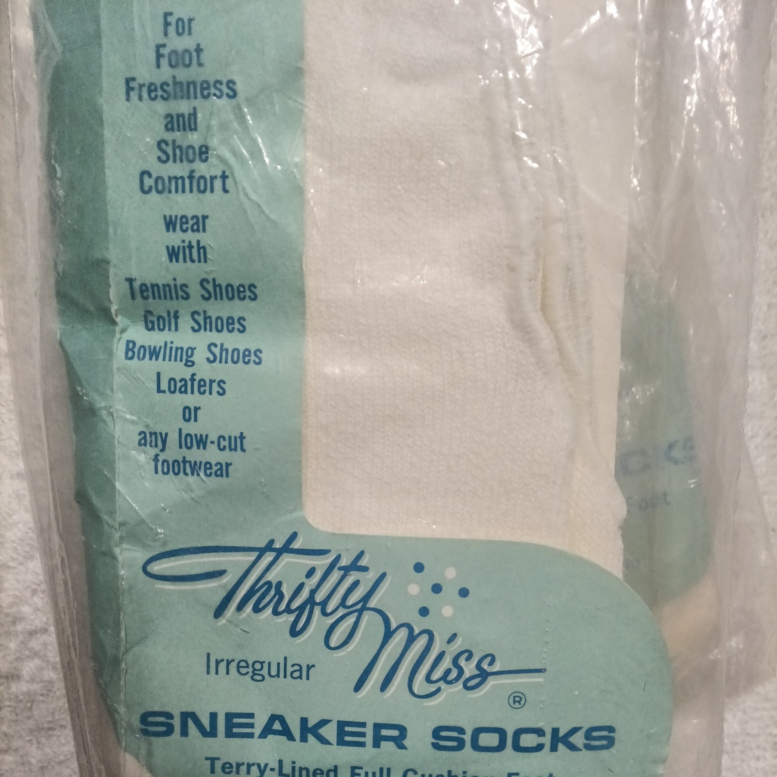Vintage Thrifty Miss White Sneaker Socks Low Cut No-Show Cotton/Nylon Size 10-11