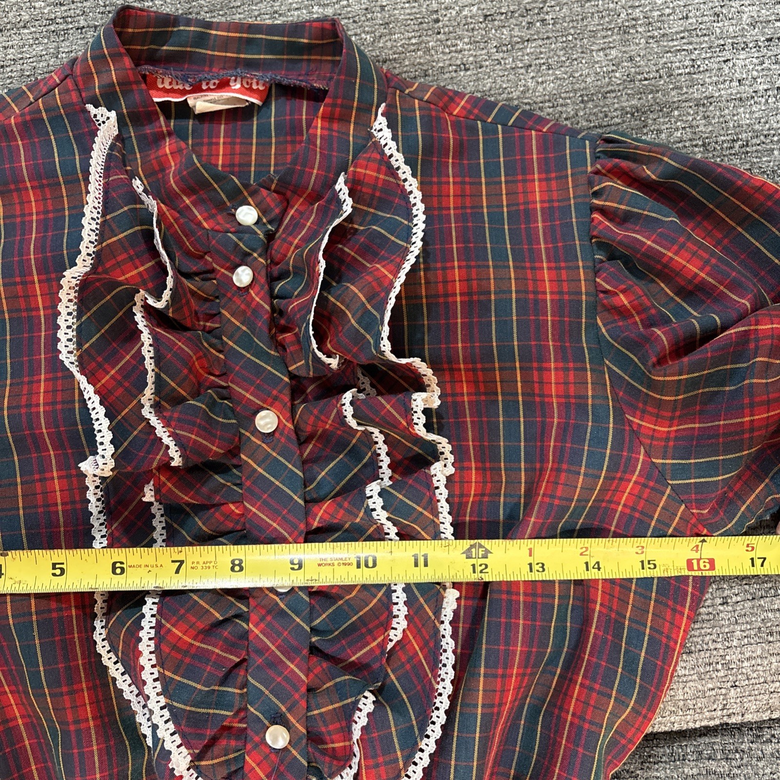 80’s Tartan Ruffled Front Plaid Red Green Yellow Plaid Western Prairie Dress