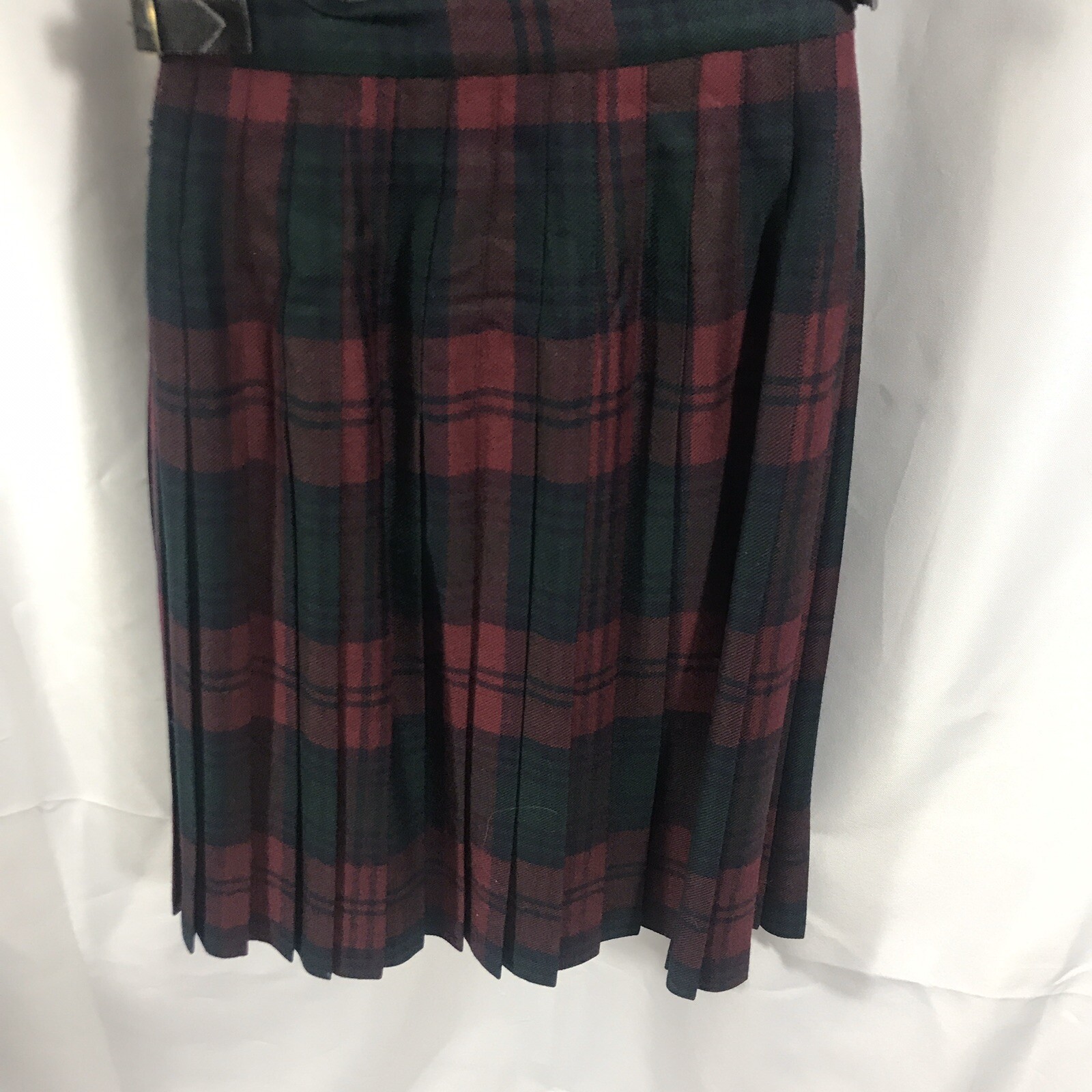 Pitlochry Scotland Kilt Style Tartan Skirt Jacket Size 12 Dark Red Green Tartan