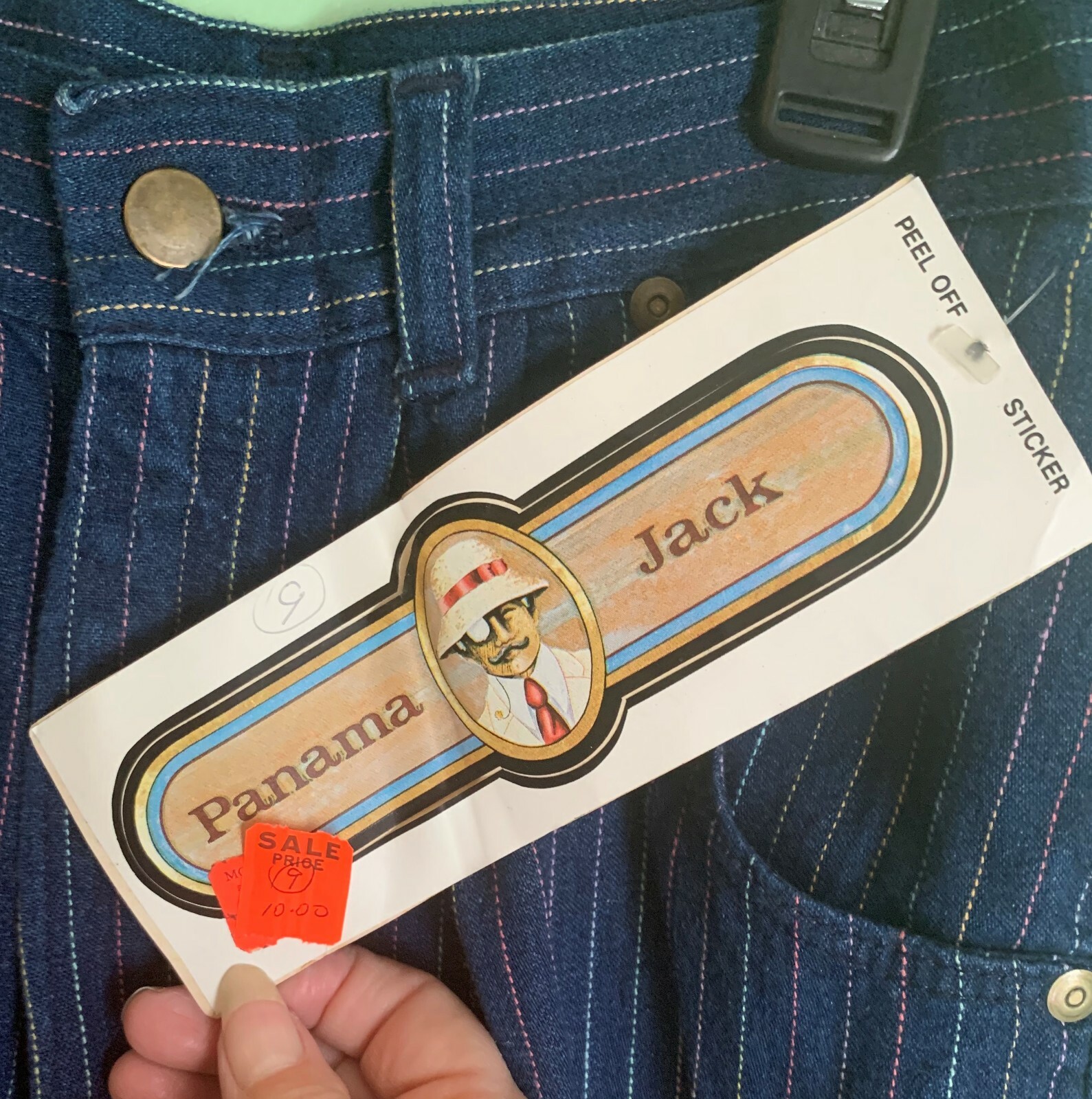 NOS Panama Jack vtg rainbow pinstripe pleated jeans junior 9 80s USA & sticker