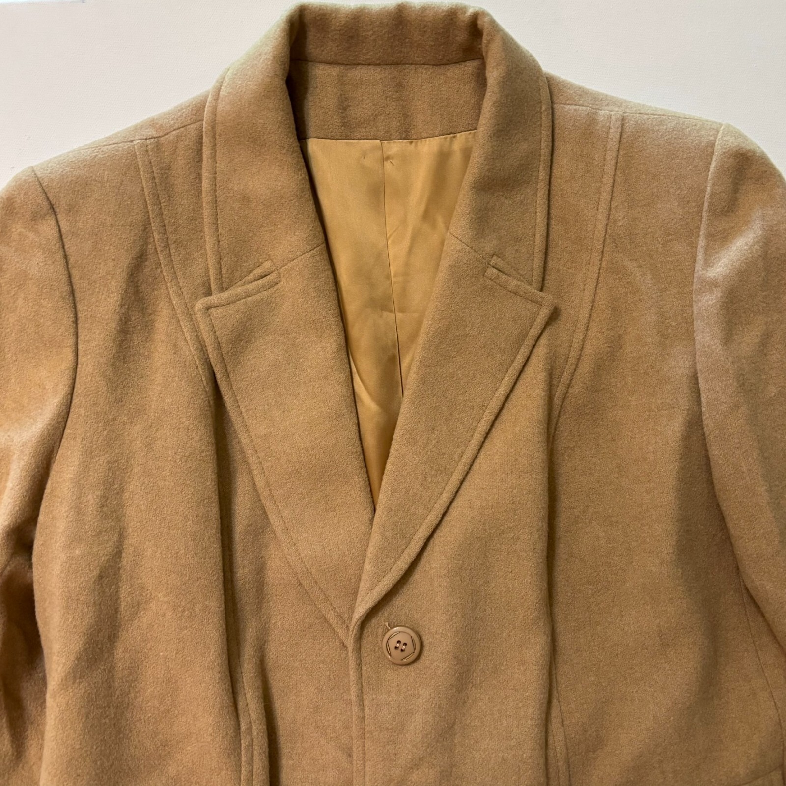 Vintage Fleurette Pea Coat Womens S-M 100% Camel Hair Long Trench Overcoat