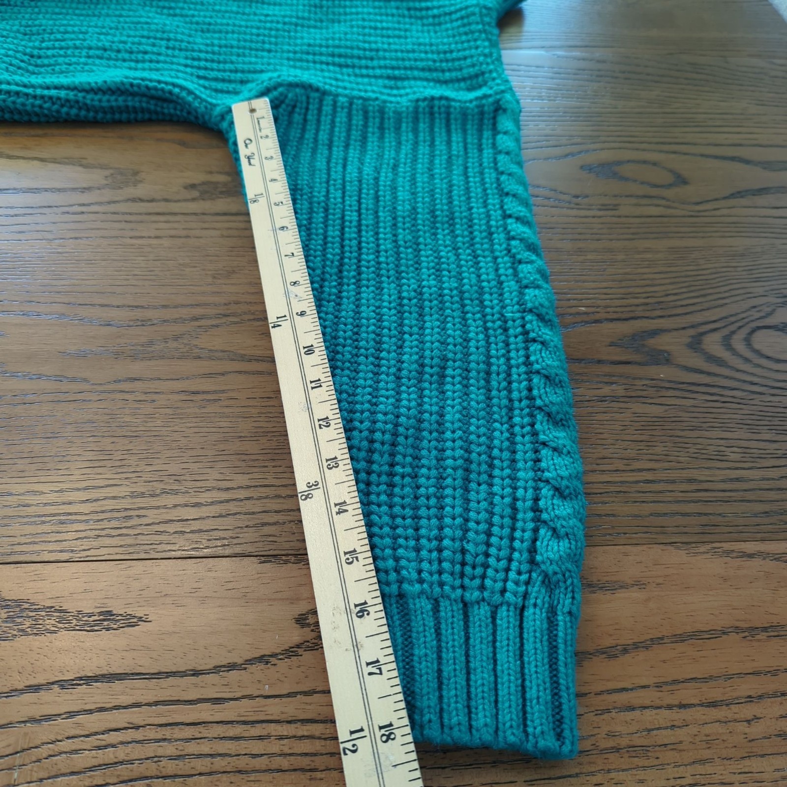Vintage 80s Ellemmenno Sweater Teal Size M Cable Knit Mock Neck Acrylic