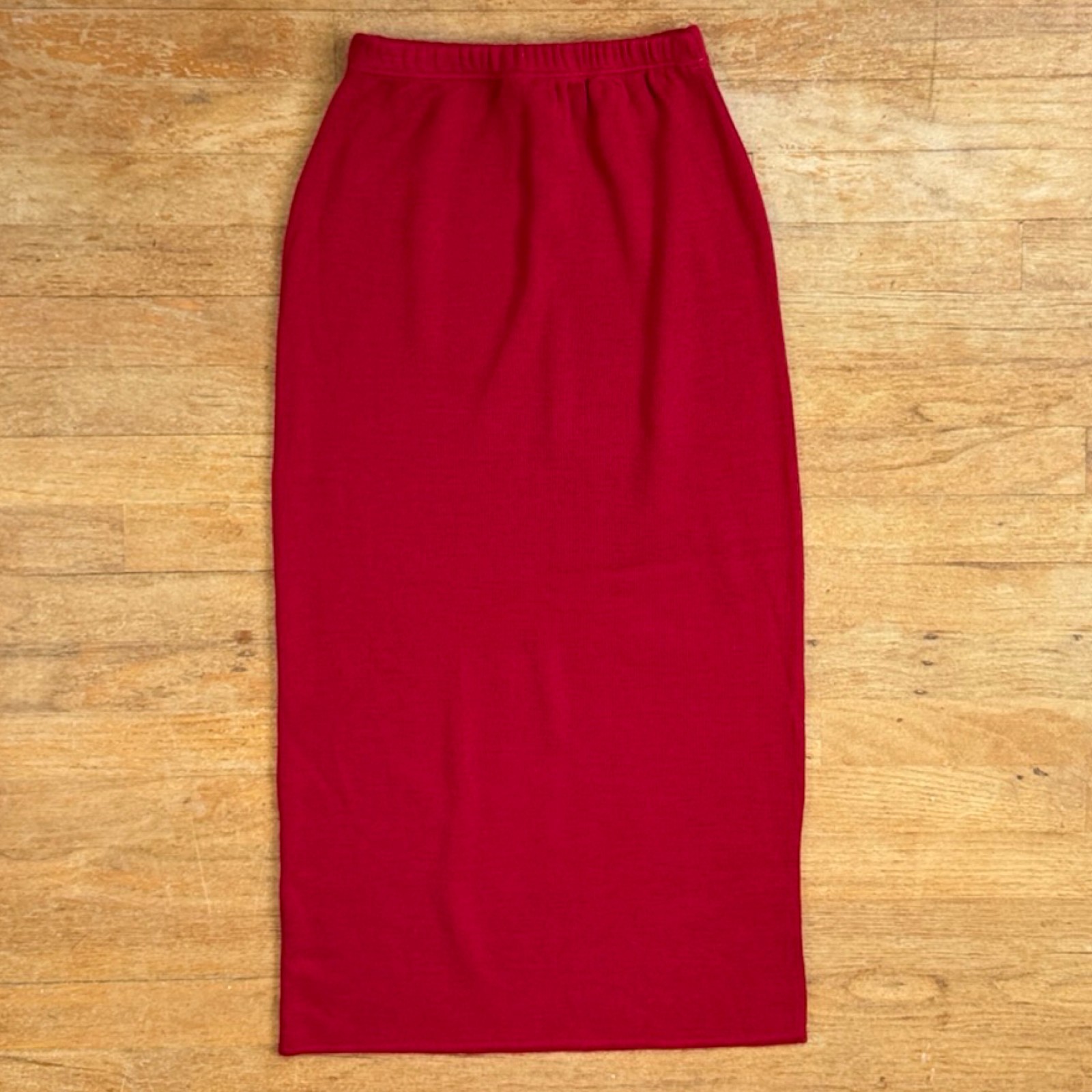 Vintage Red Wool/Acrylic Knit Maxi Pencil Skirt Size XS/Small 24-27″ Waist