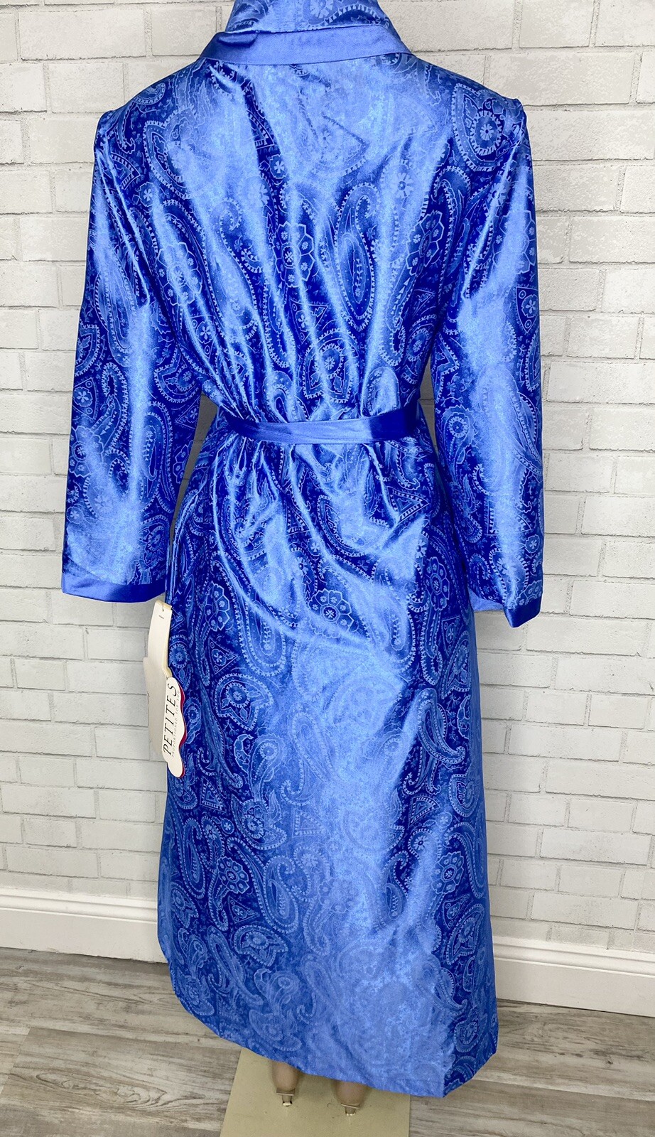 NWT Vintage Vanity Fair Long Blue Satin Robe House Coat Peignoir Womens Petite M