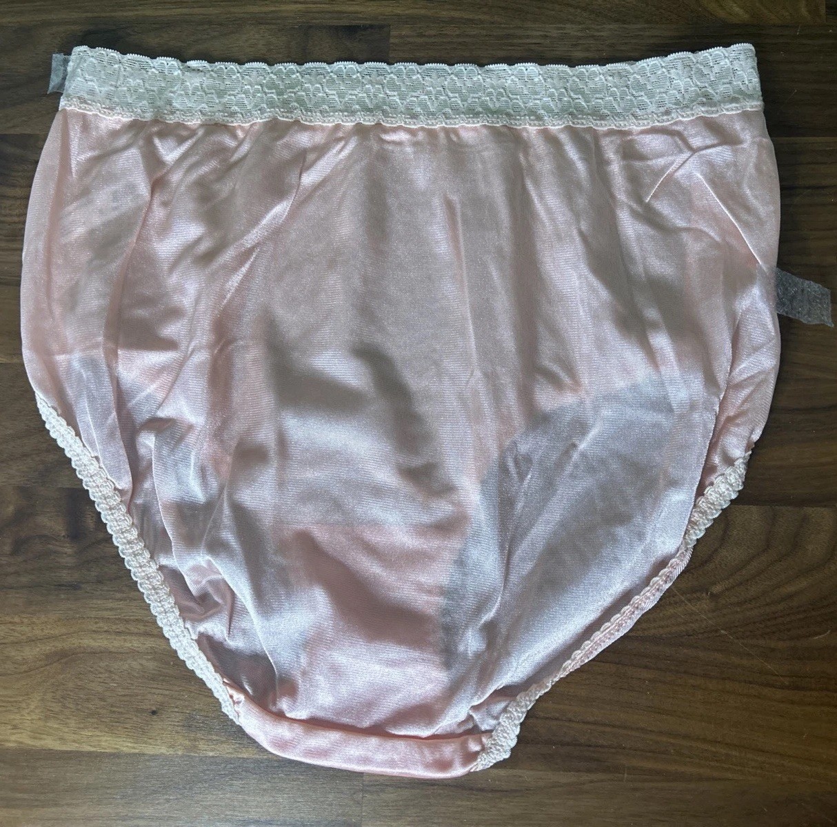 Vtg Fruit Of The Loom Panties Sz 6 Peachy Silky Nylon Lace Hi Cut Side Tag NOS