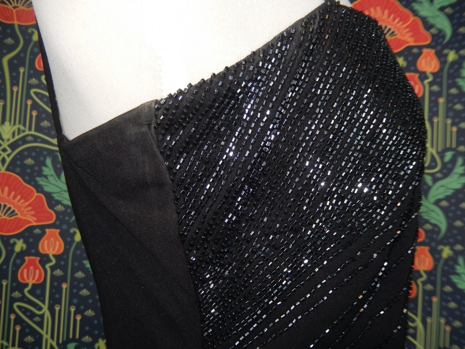 Vintage 90’s Y2K Whimsigoth Black Diagonal Beaded Homecoming Prom Formal Dress