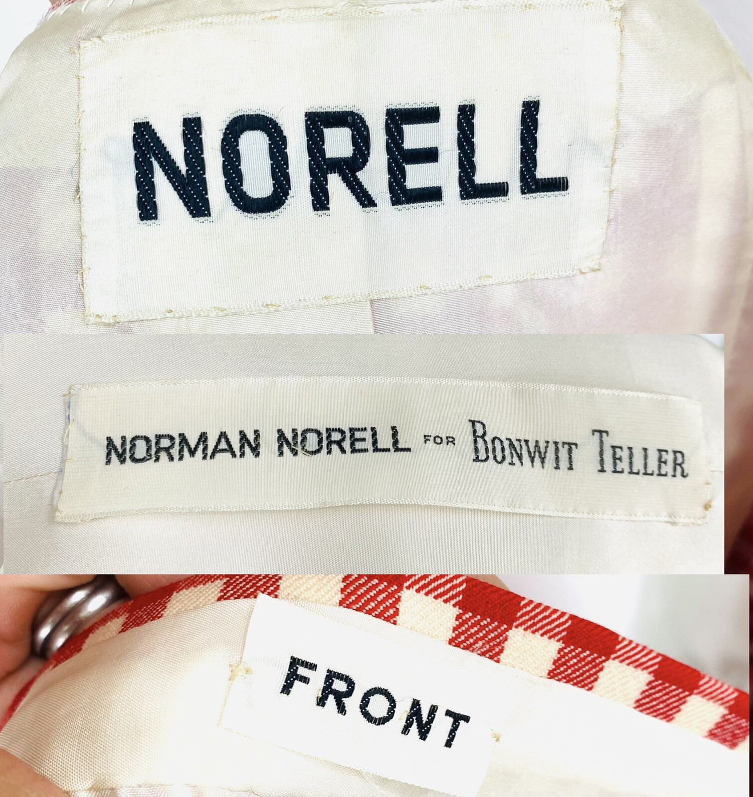 Met Museum Archive 1972 NORMAN NORELL Red Cream Gingham Skirt Jacket Suit M