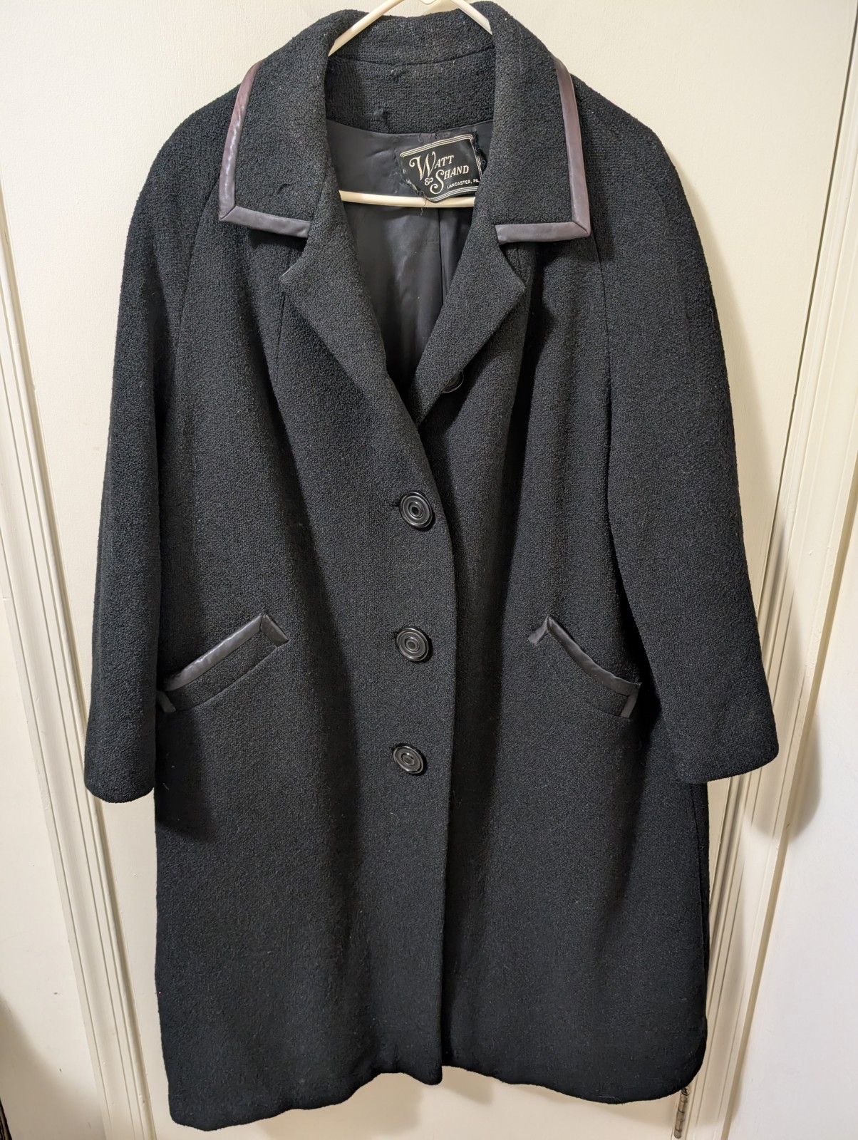 Vtg Sz XL – 2XL Forstmann 100% Virgin Wool Leather Collar Black Coat