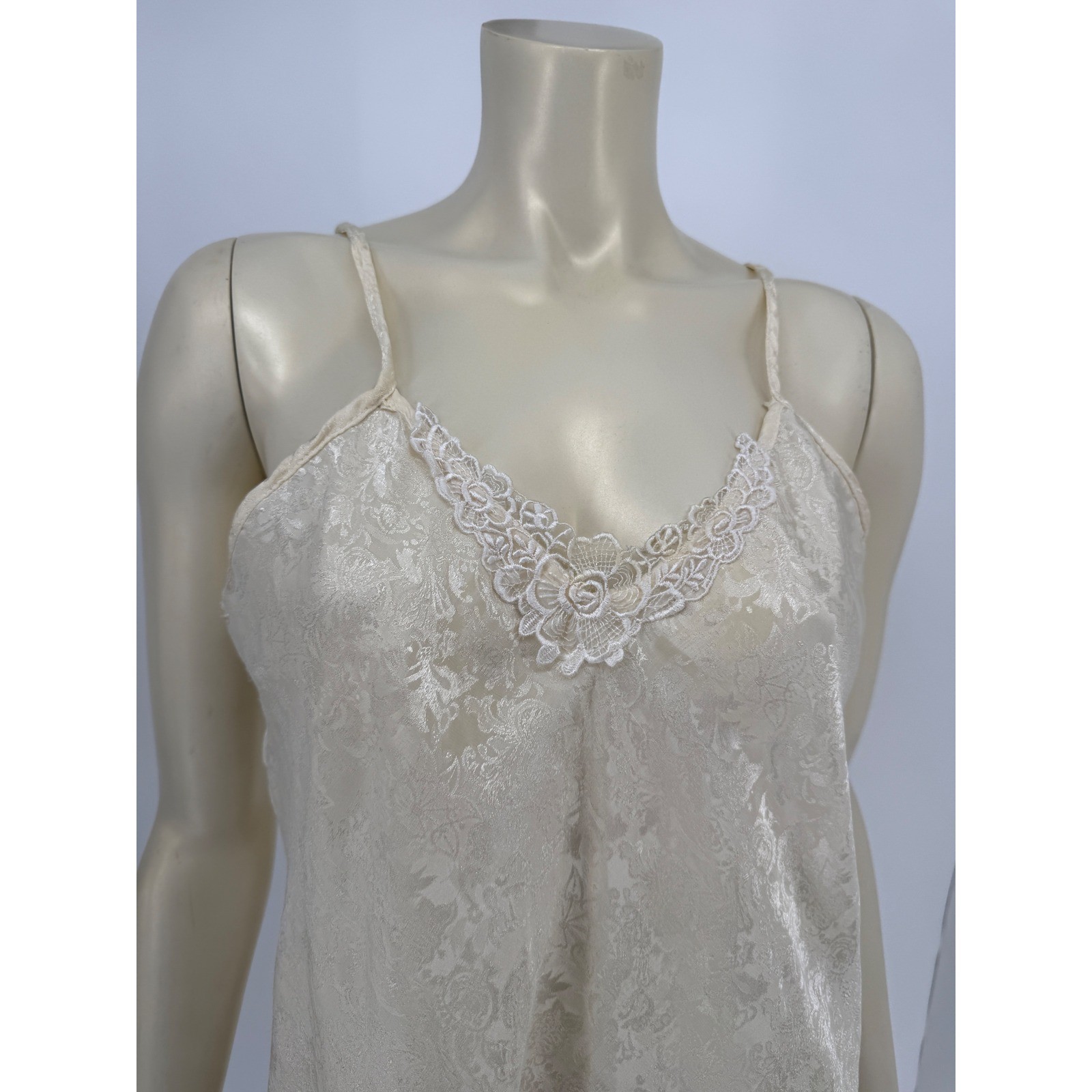 Audrey Lane Satin Nightgown Dress Large Ivory Floral Jacquard Lace Slip Lingerie