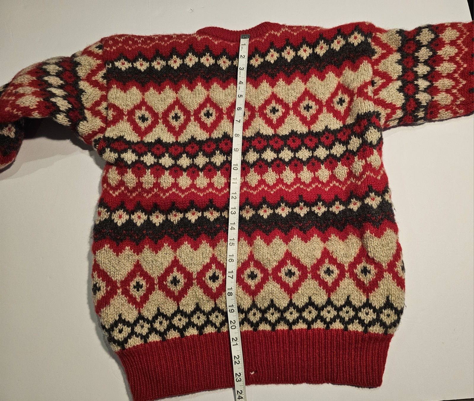 Vtg Nordstrom Sweater Red & Green Knit Shetland Wool Long Sleeve Pullover- XL
