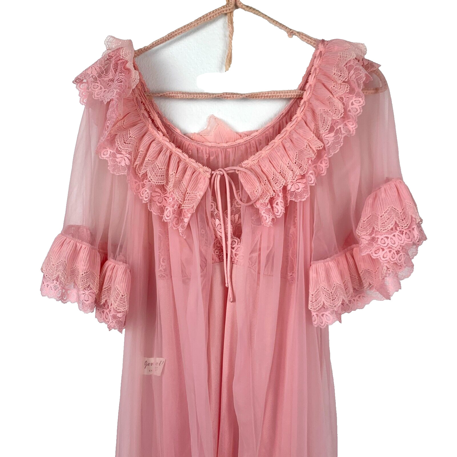 Vintage Jenelle of California Pink Sheer Nightgown Chiffon Nylon Tricot Robe Set
