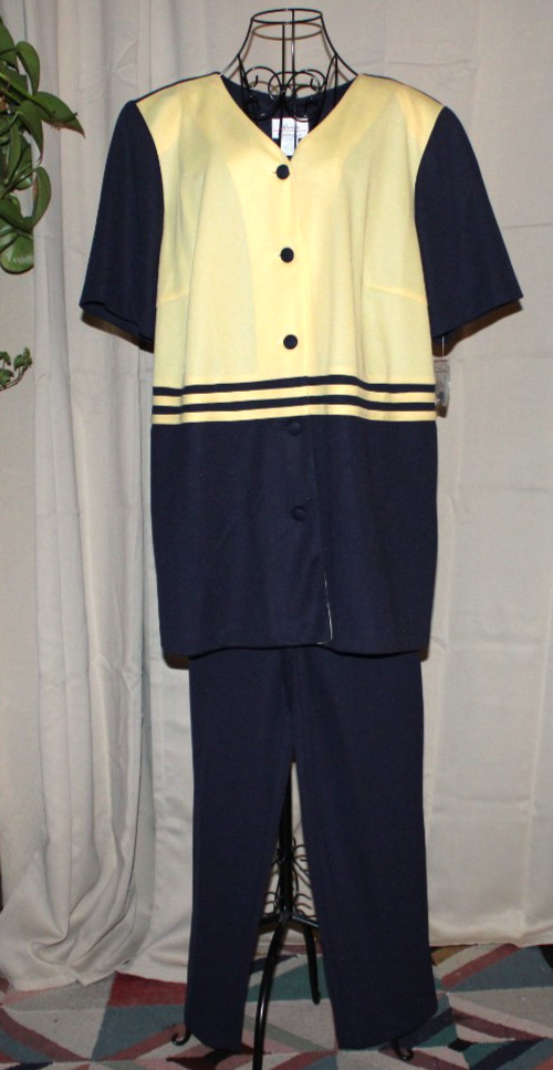 Vtg 90s Westside Clothing Co Nautical Pant Set Navy Yellow 4B Fits Modern 4X NWT