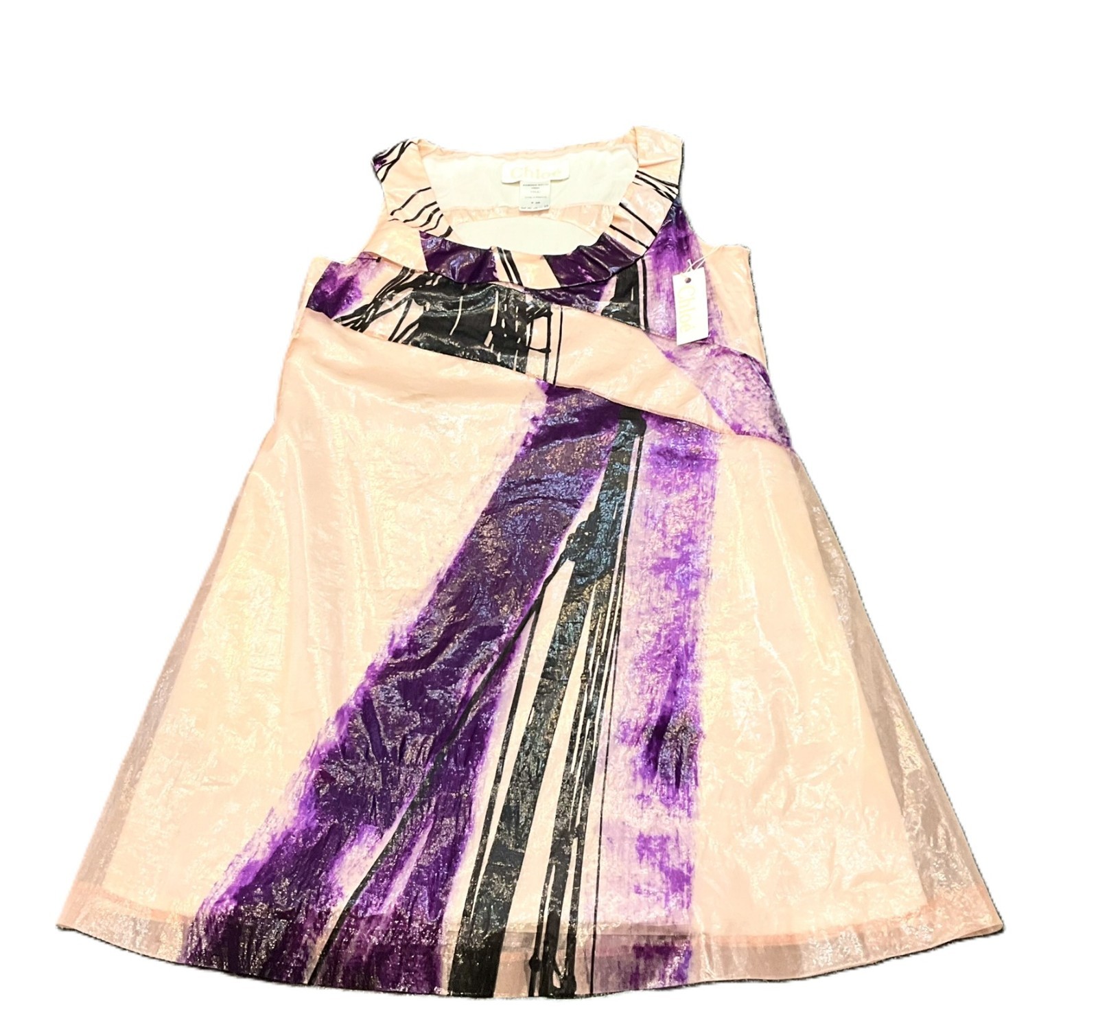 Vintage Chloe Abstract Print Cotton Shift Dress Made in France T36