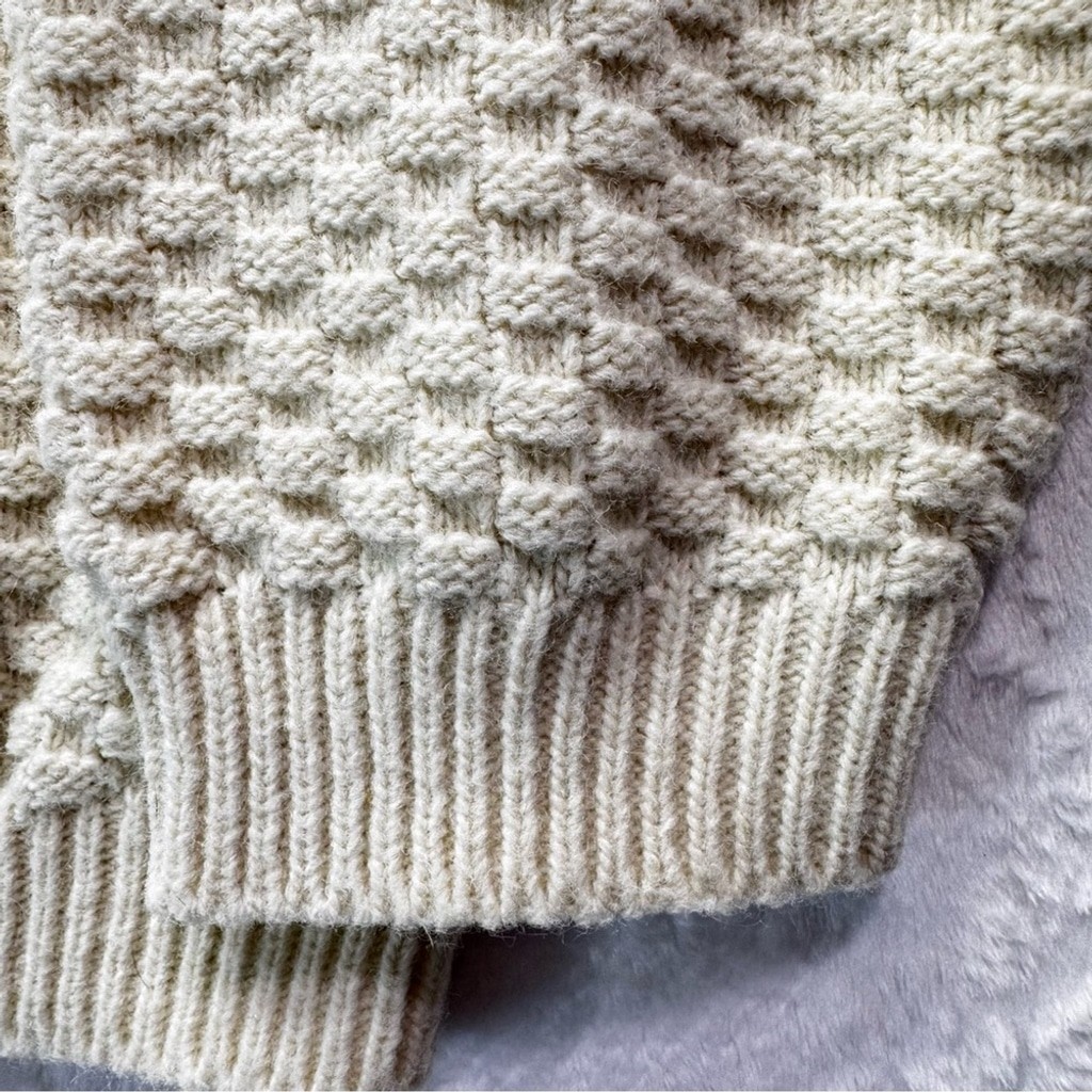 London Fog Vintage Ivory Fisherman Style Sweater Zip Front Funnel Mock Collar XL