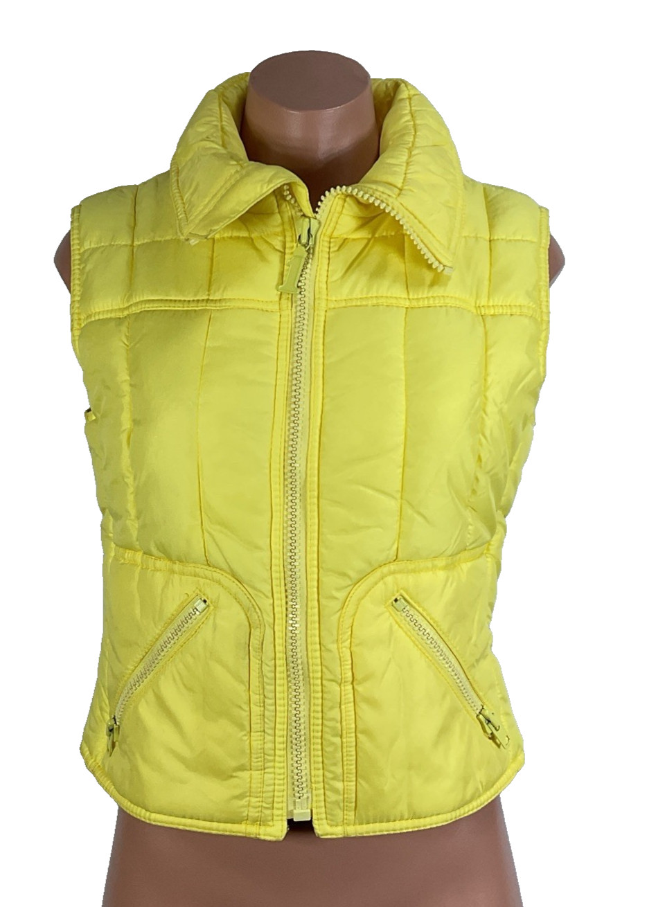 Vintage 70s Number 1 Sun Yellow Puffer Ski Snow Vest Womens M Hong Kong