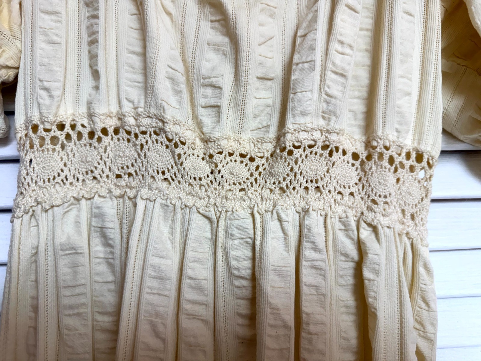 VINTAGE Prairie Maxi Dress Cream Lace Puff Sleeve Cottagecore XS
