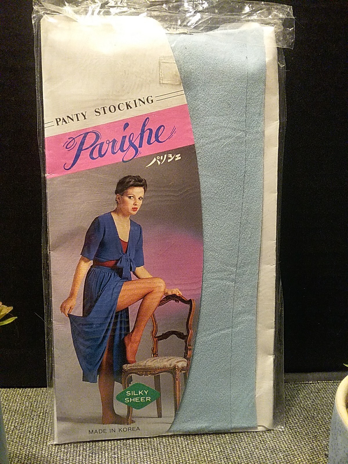1 pair Vtg 1980’s Parishe Powder Blue Silky Sheer Panty Stocking One Size