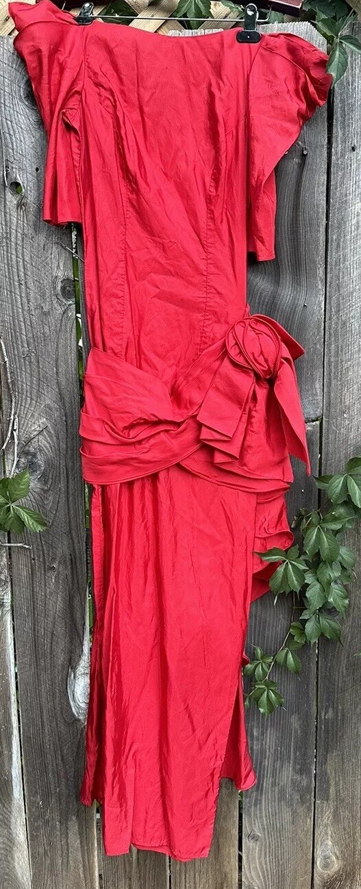 Dance Allure Vintage 80s Red Party Prom Dress W/ Bow Alfred Angelo Union Made