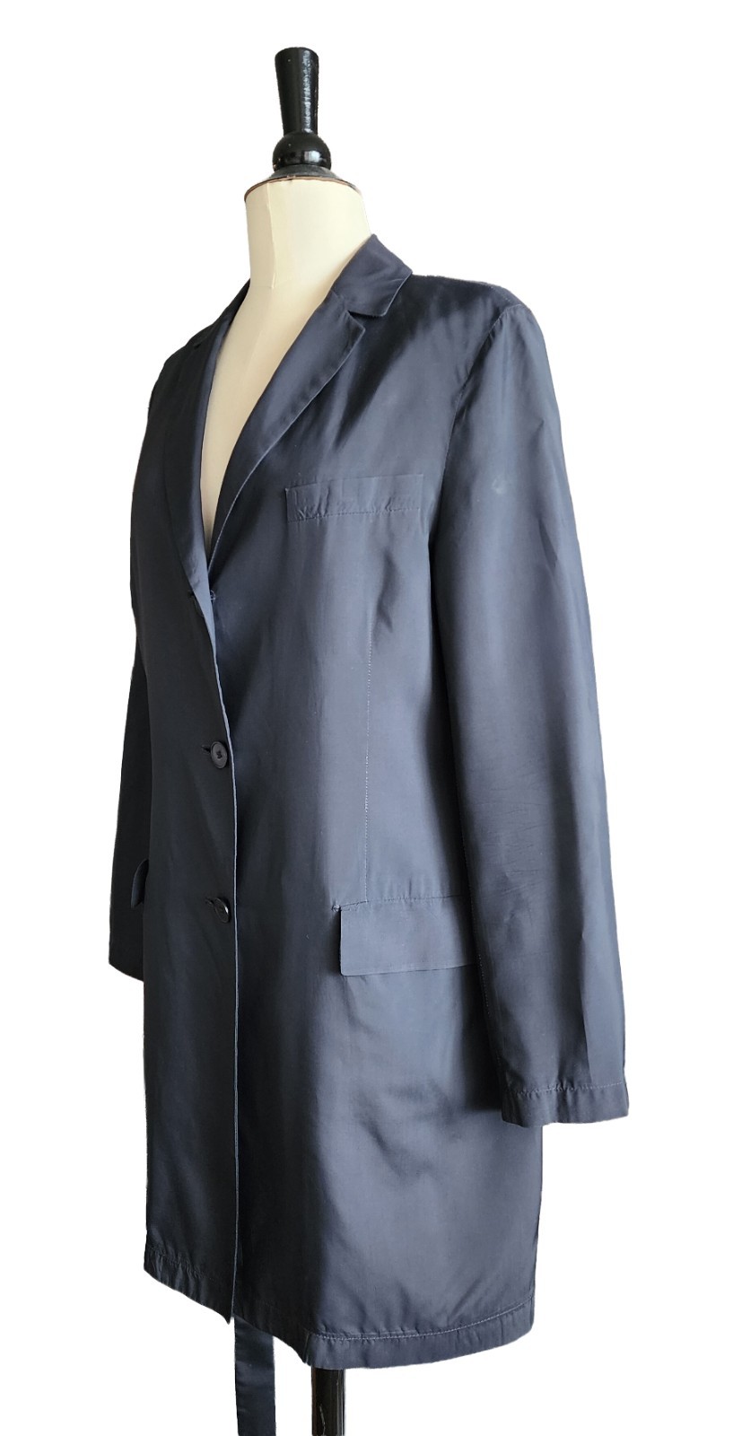 VTG S/S 1997 Calvin Klein Collection Charcoal Black Rayon Minimal Duster Coat