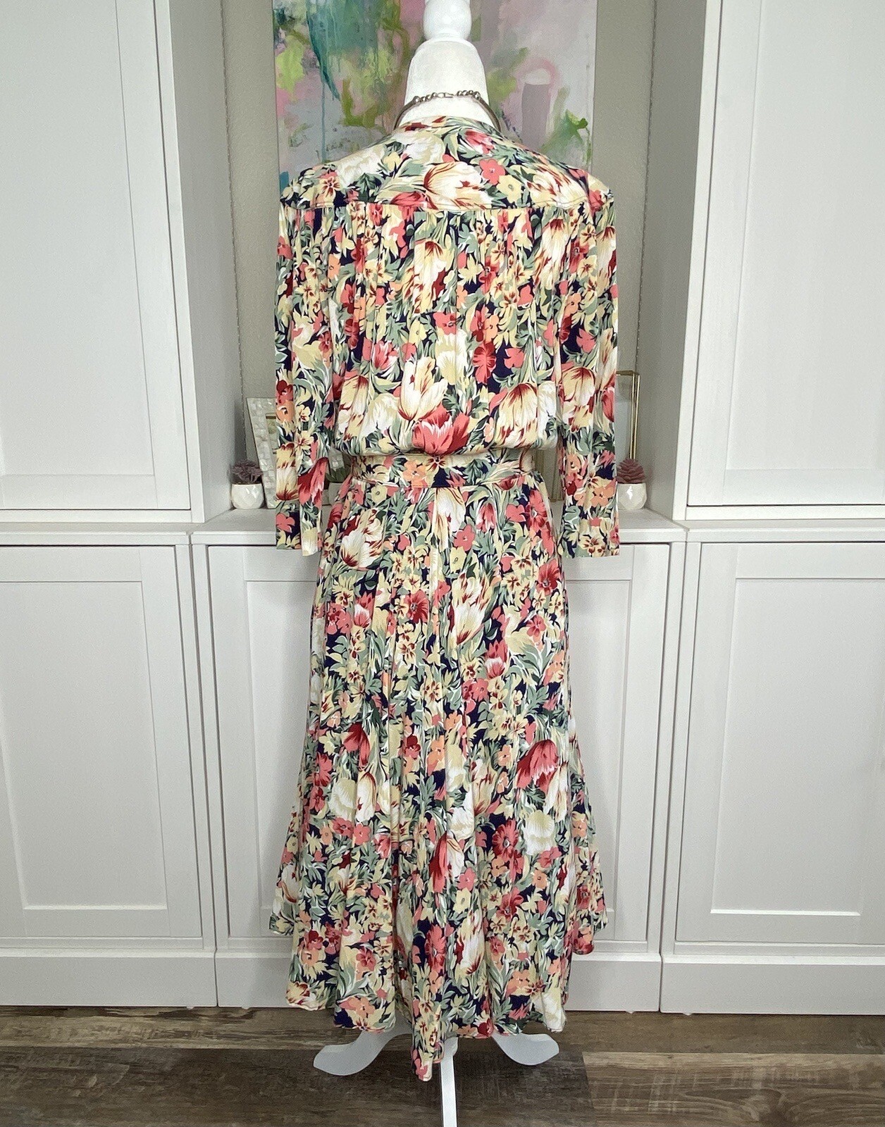 1980s Carol Anderson A-Line Shirt Dress Belted Floral Spring Casual Rayon 5/6