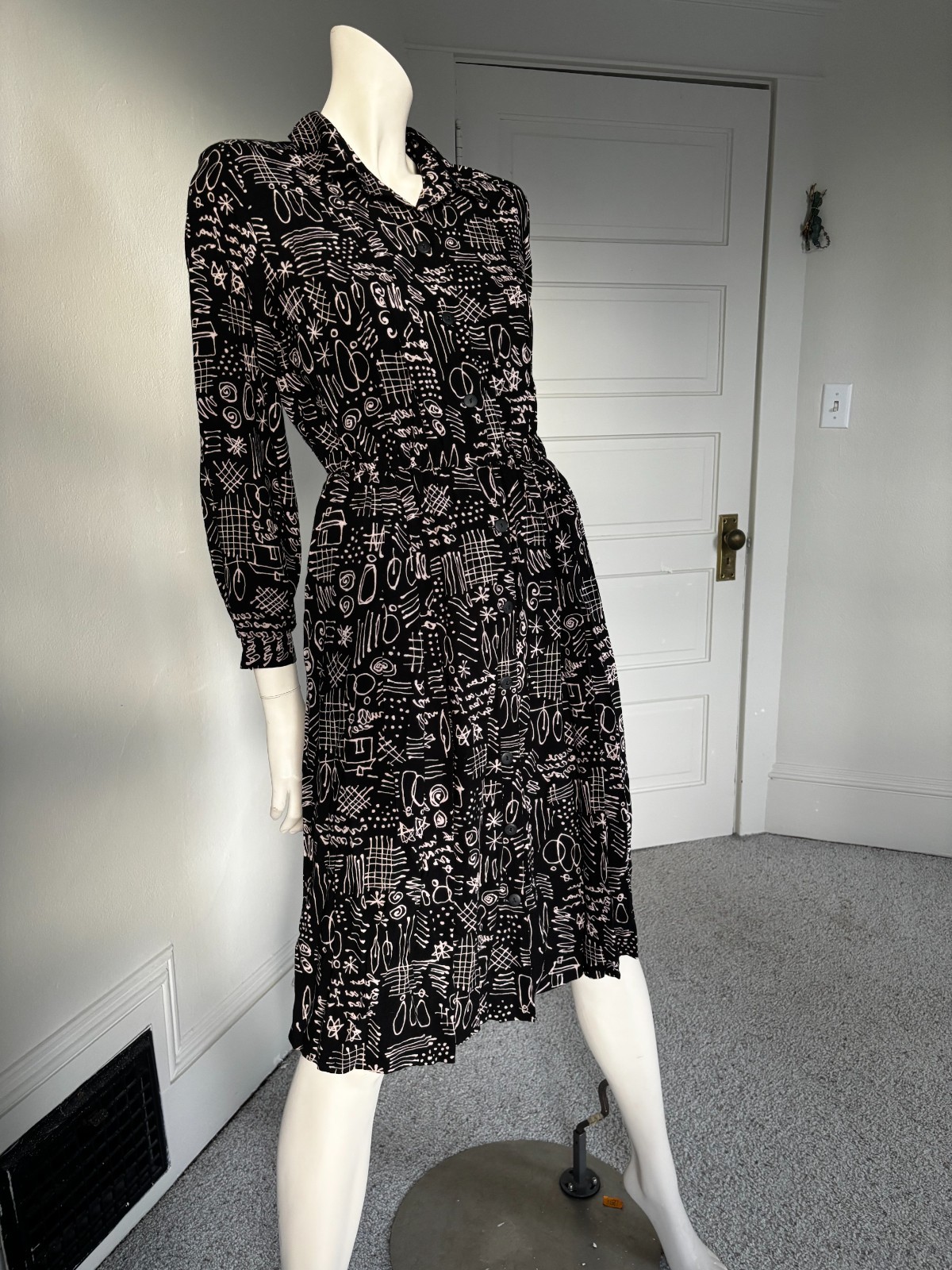 90s Squiggle Button Down Dress Petites By Willi Size 14 100% Rayon