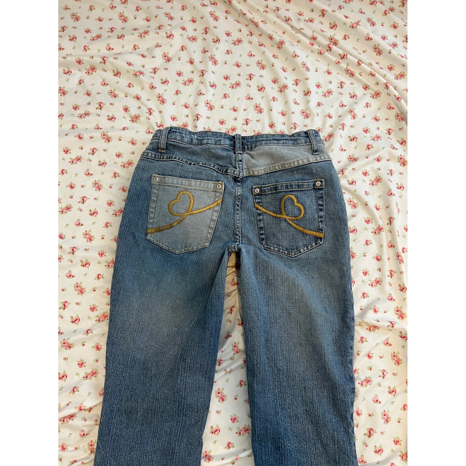 vintage low rise heart patchwork bootcut flare jeans
