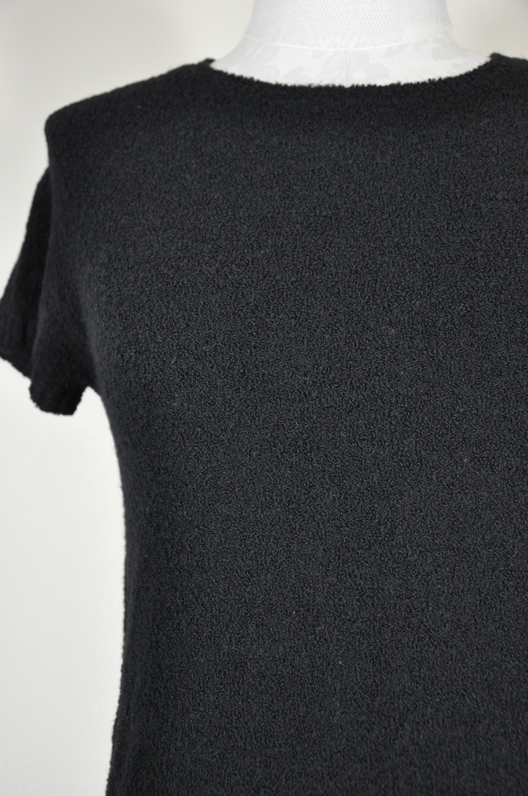 90s Vintage DKNY Black Wool Mohair Short Sleeve Knit Sweater Mini Dress Women S
