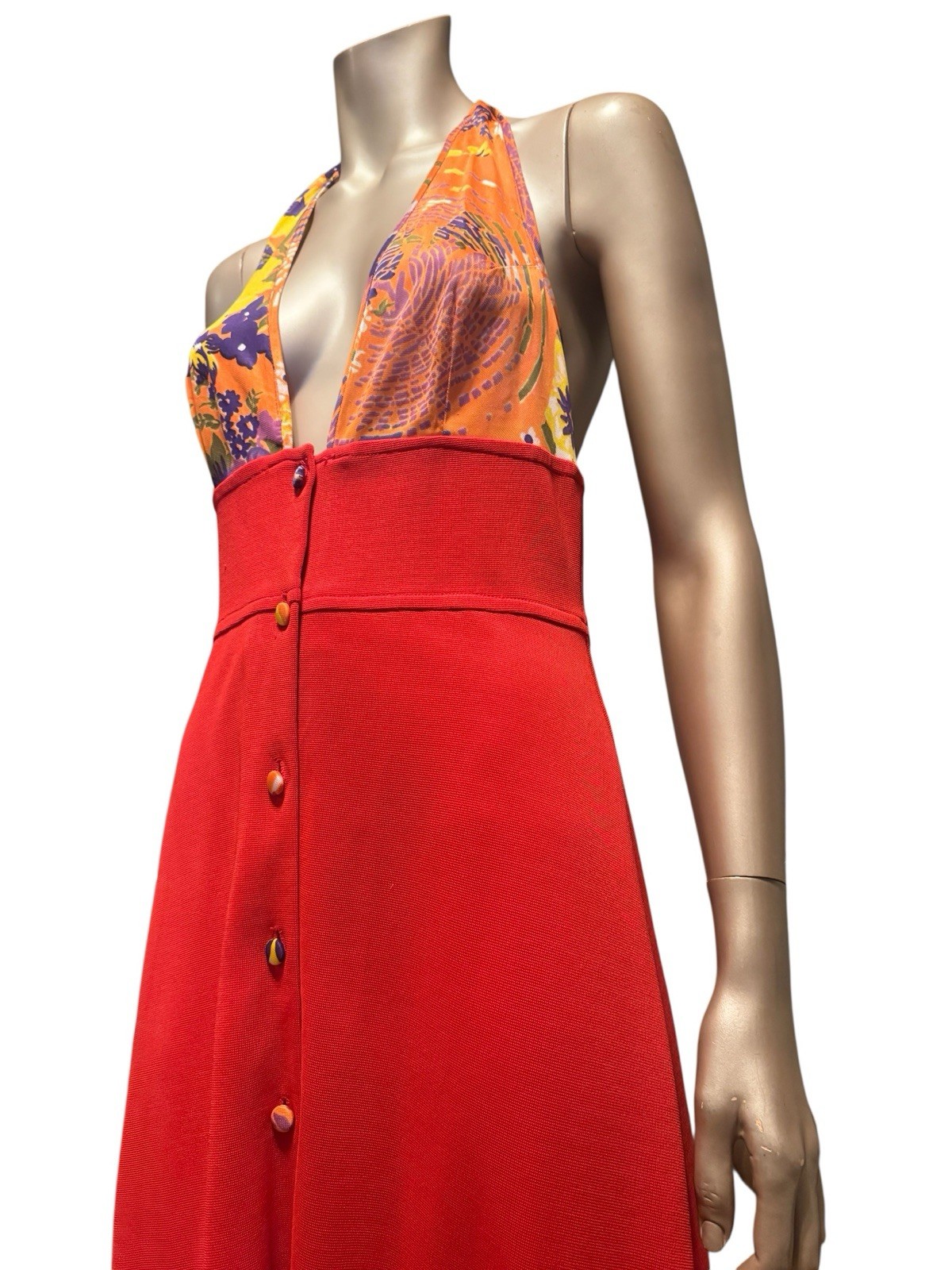 Vintage 1970s Deep V Halter Dress