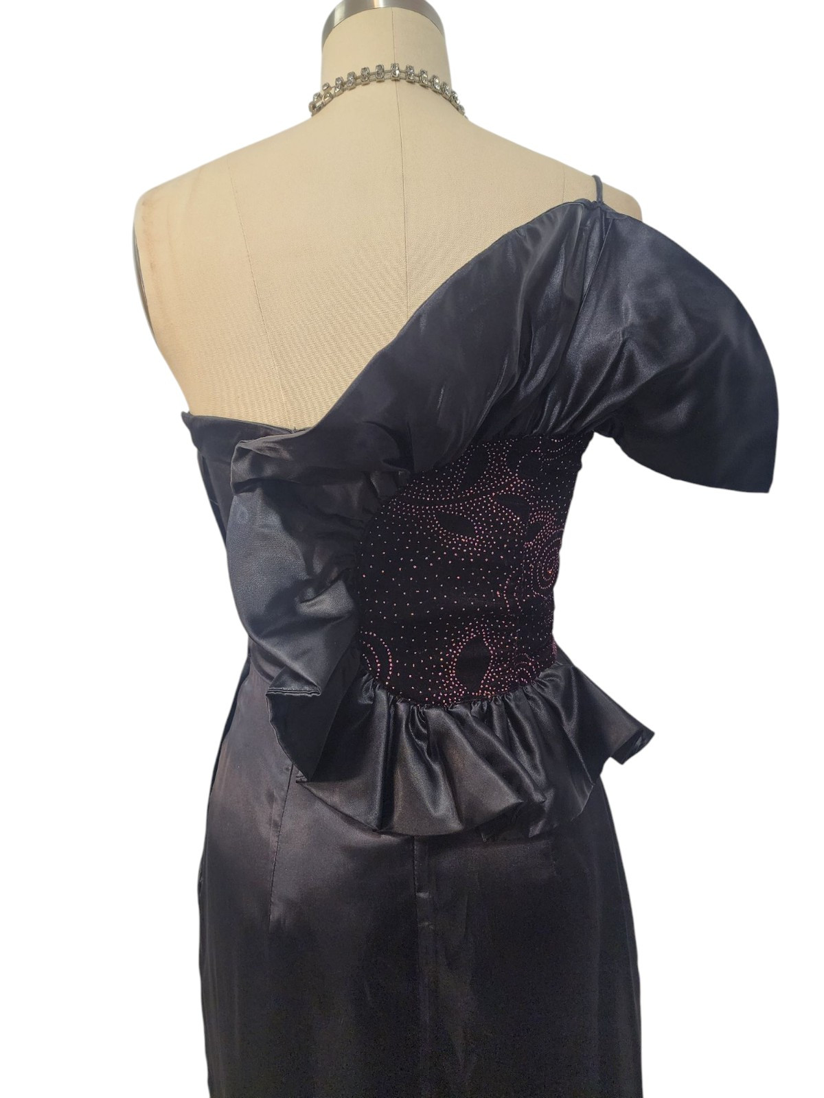 Vtg 80s Prom Dress XS 5 Gunne Sax Black Satin Short Avant Garde Origami Ruffle