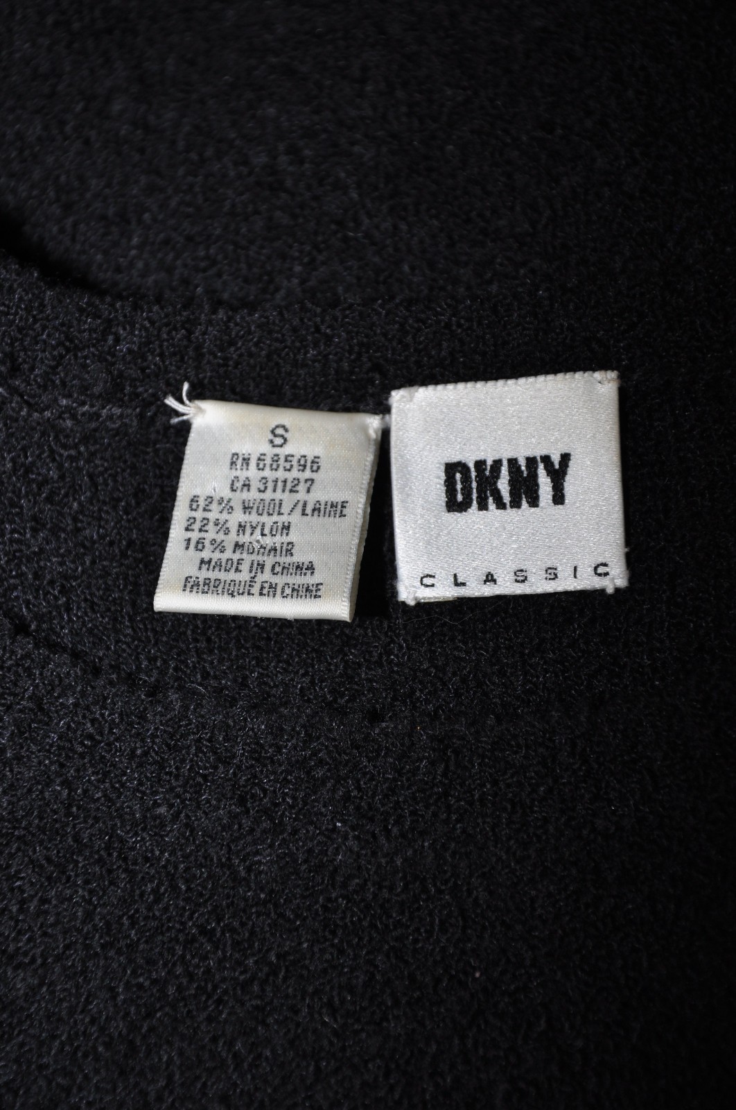 90s Vintage DKNY Black Wool Mohair Short Sleeve Knit Sweater Mini Dress Women S