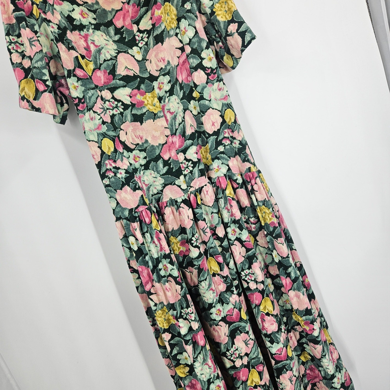 Vintage EXPO y2k 90’s Dress Green Pink Floral Grunge Button Front Midi Size 10