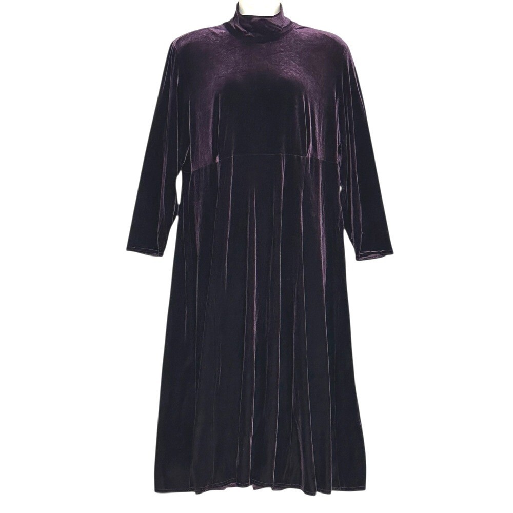 VTG KC Spencer Womens Dress Plus 1X Plum Purple Velvet Mock Neck Modest Maxi